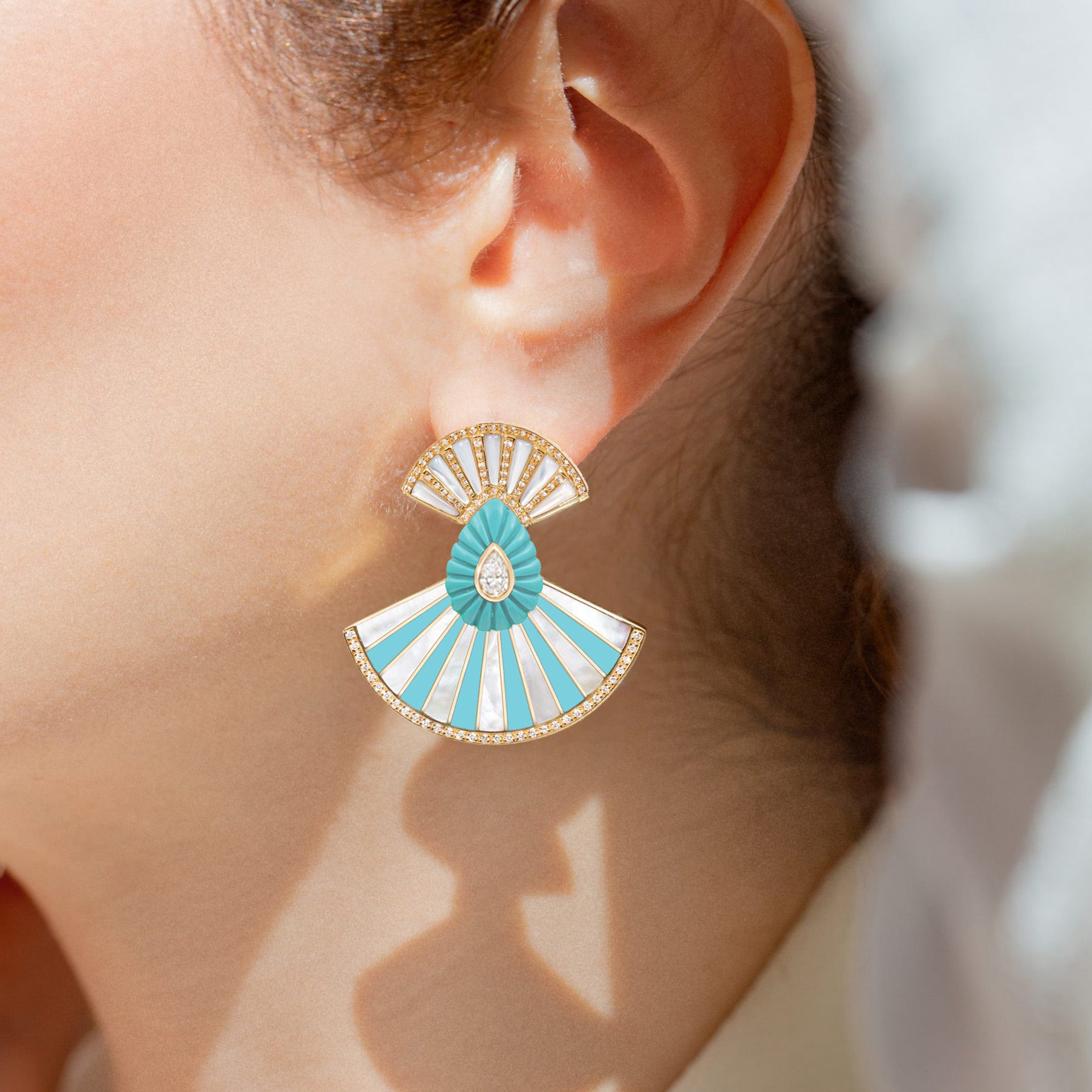 Statement Bond Street Fan Turq MOP Earrings Statement Earrings Latelier Nawbar