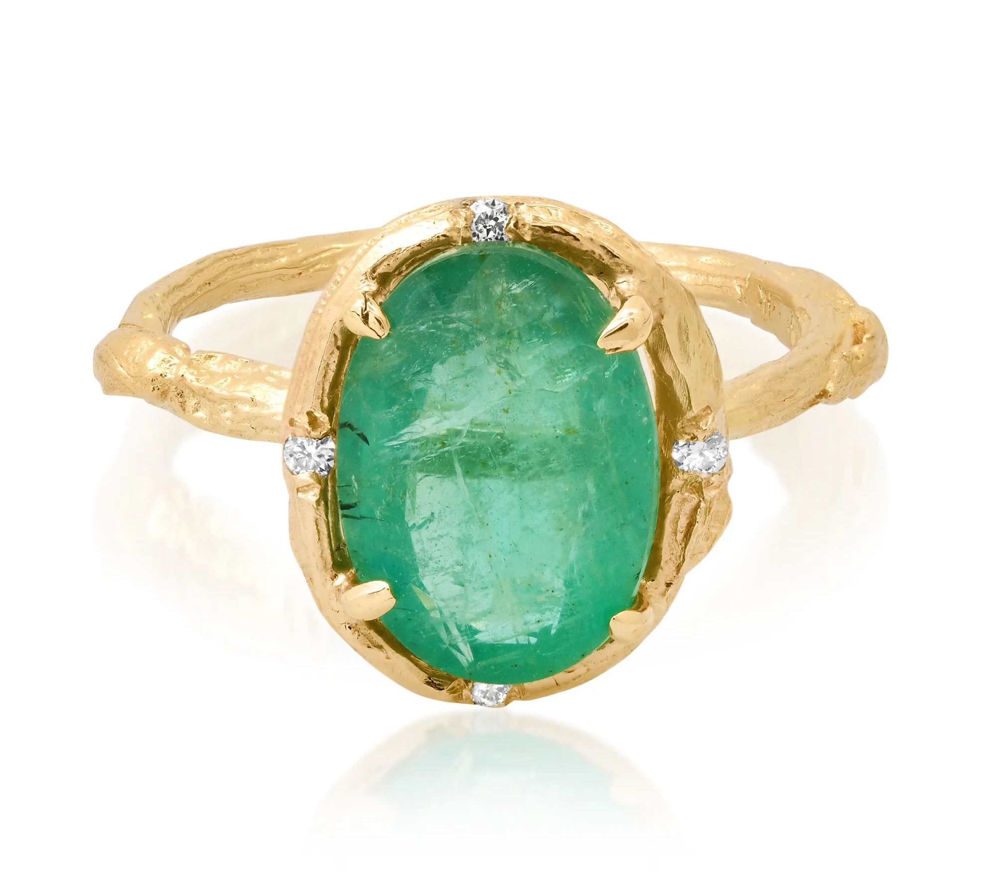 Oval Emerald Ring with Diamonds Cocktail Ring Elisabeth Bell Jewelry