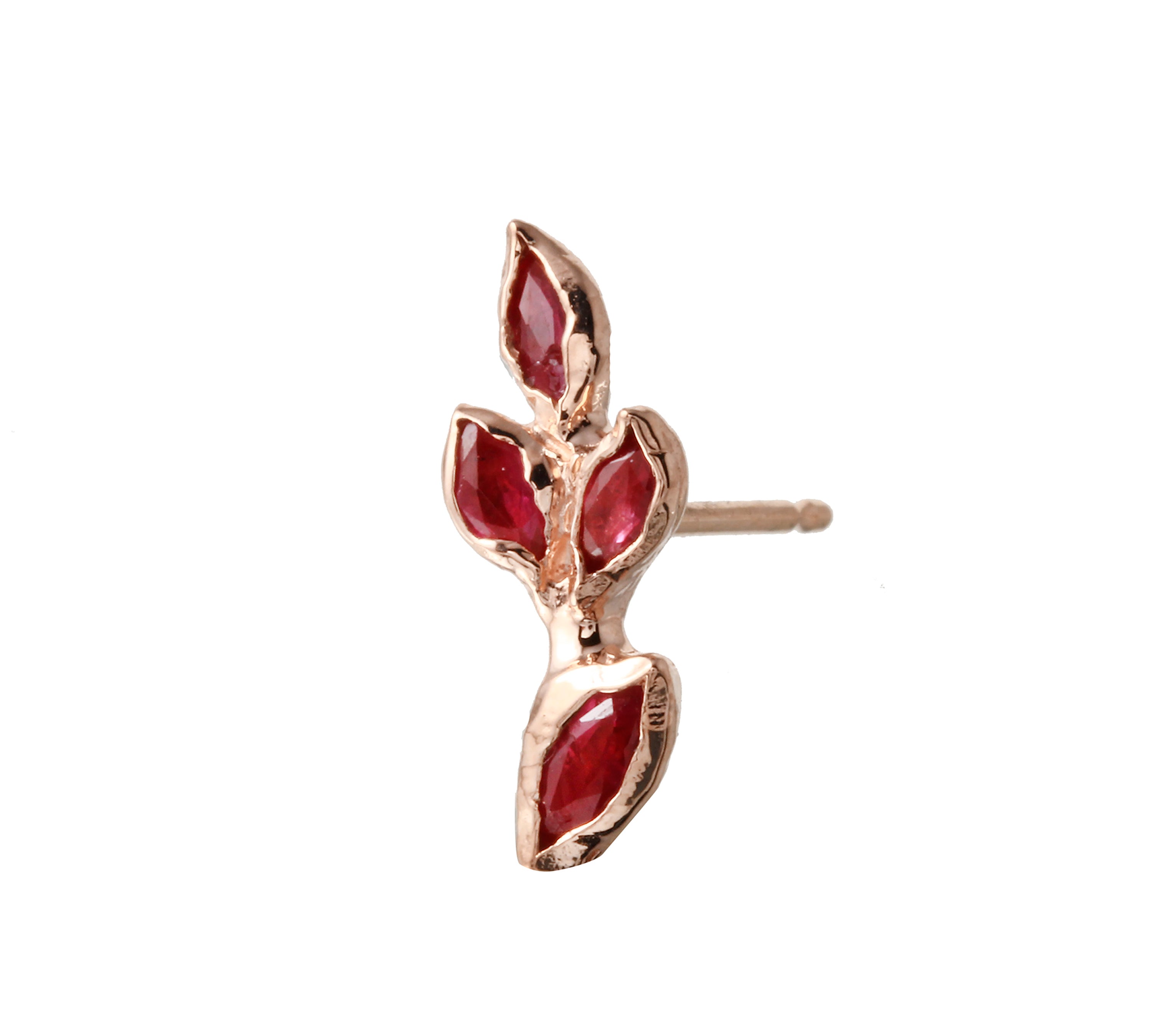 Four Leaf Emerald Ear Skimmer Stud Stud Earrings Jaine K Designs Single Ruby