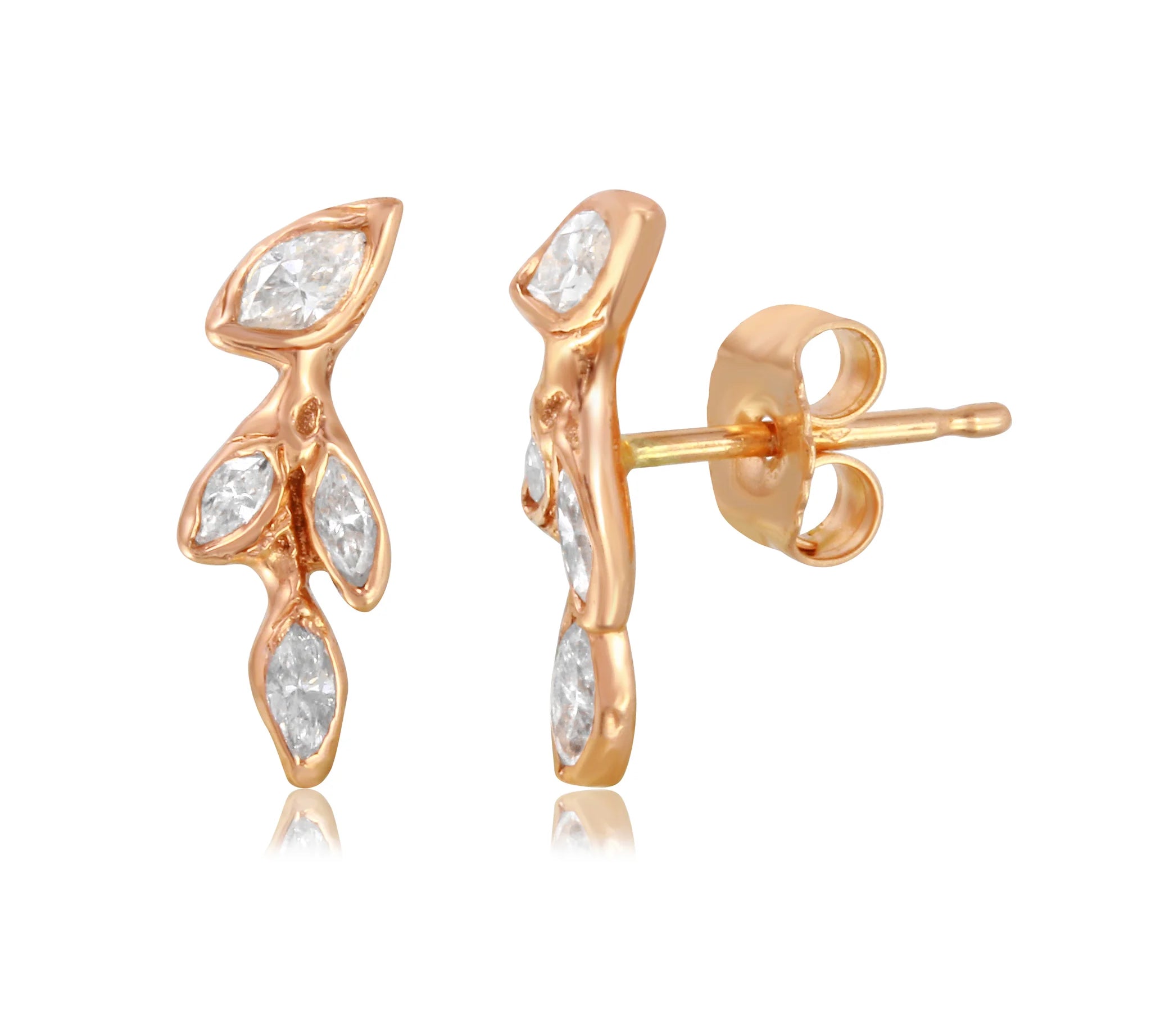 Diamond Leaf Stud Stud Earrings Jaine K Designs Pair