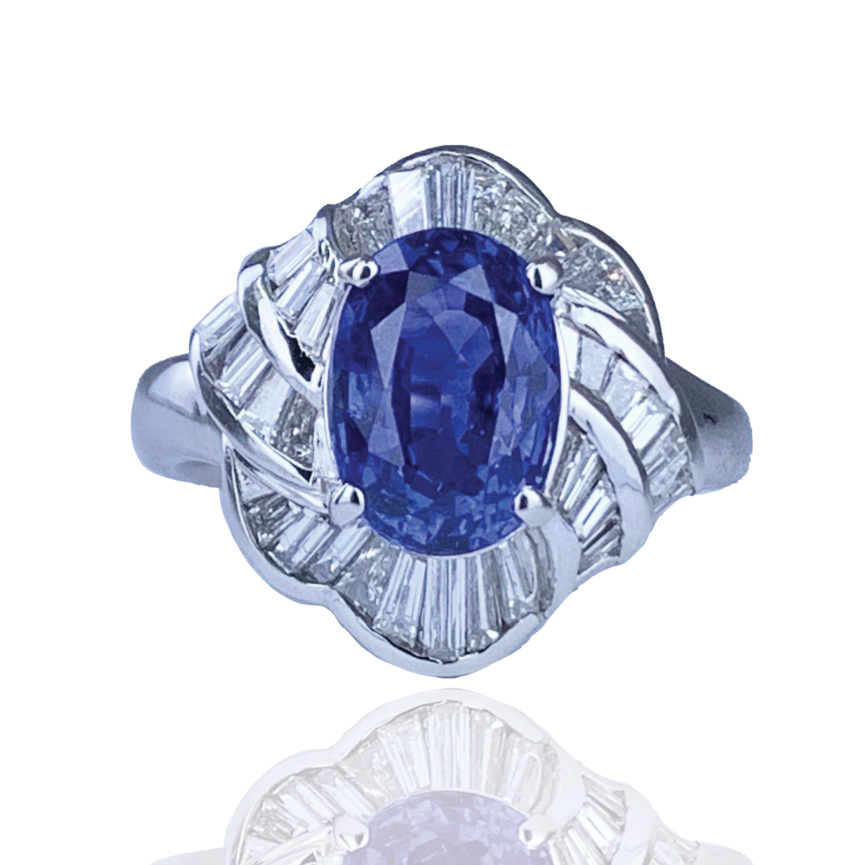 1980s Sapphire Platinum Diamond Ring Ring Roseark Vintage