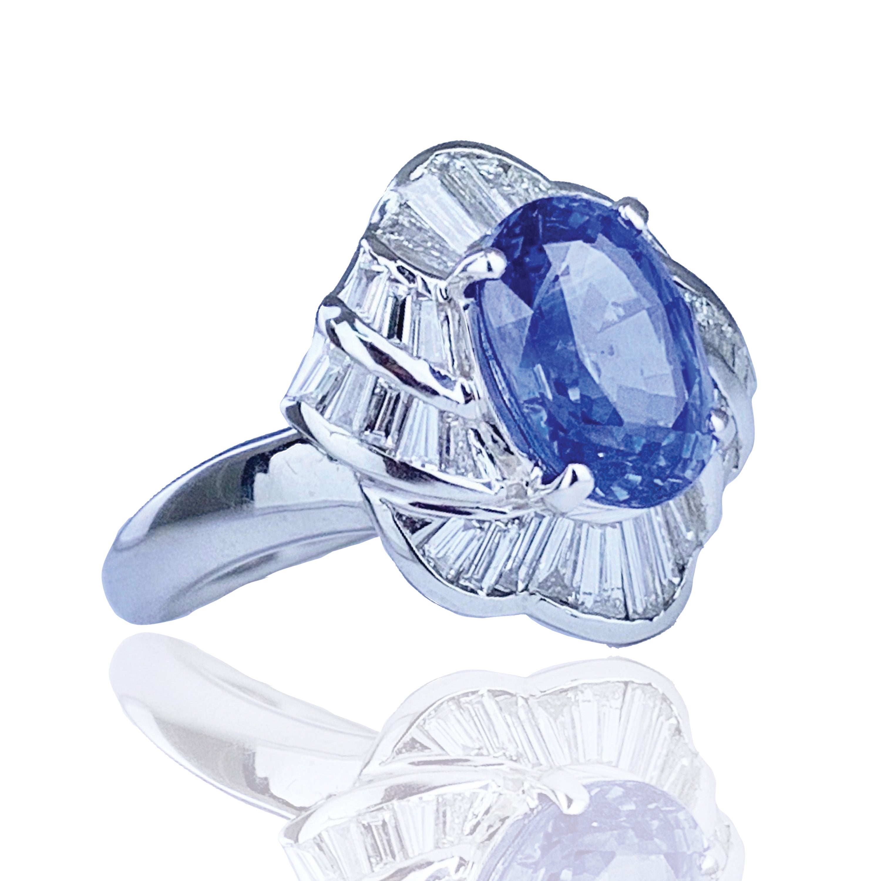 1980s Sapphire Platinum Diamond Ring Ring Roseark Vintage