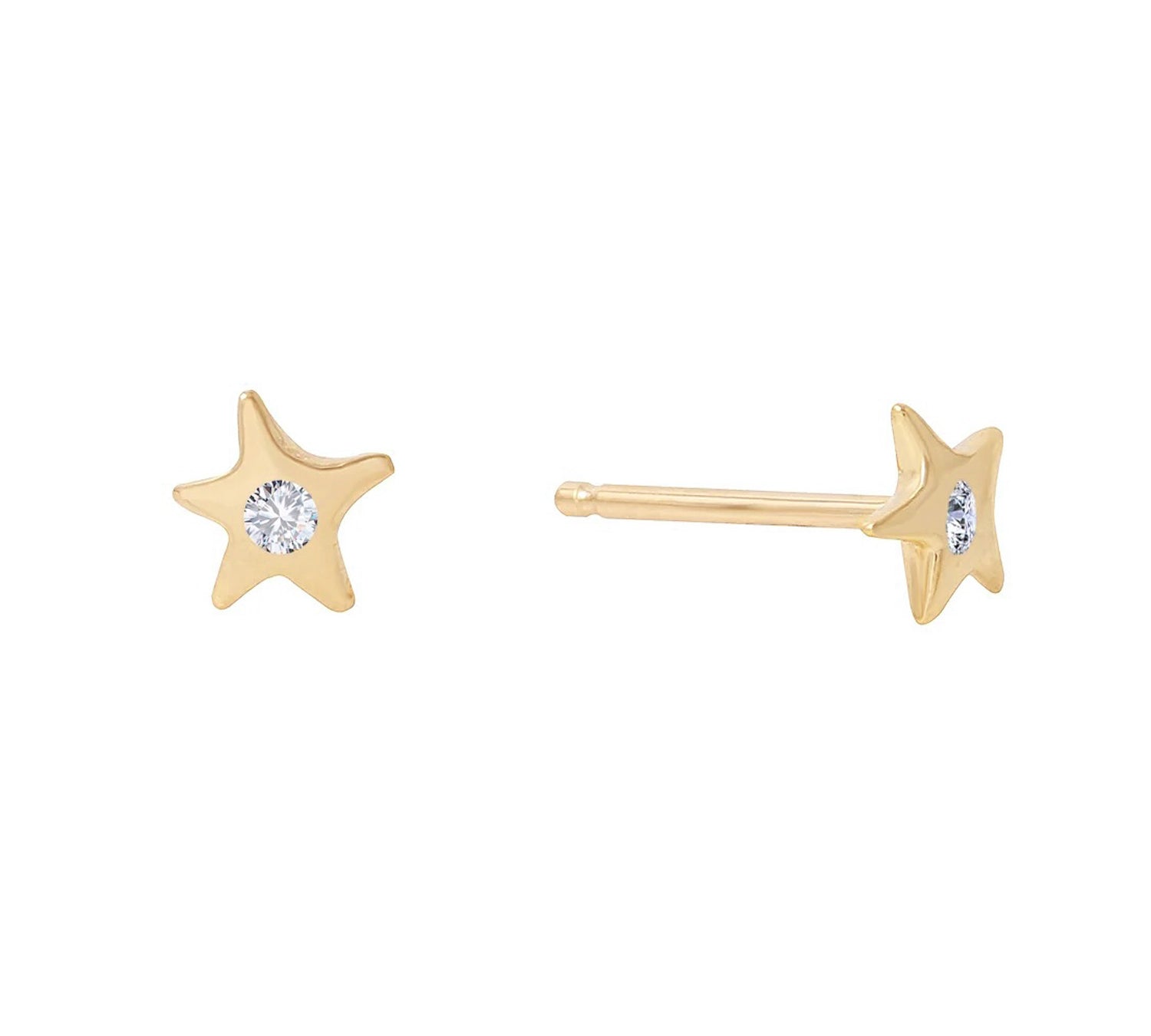 Star w/ Diamond Stud Stud Earrings Jaine K Designs Pair Yellow Gold