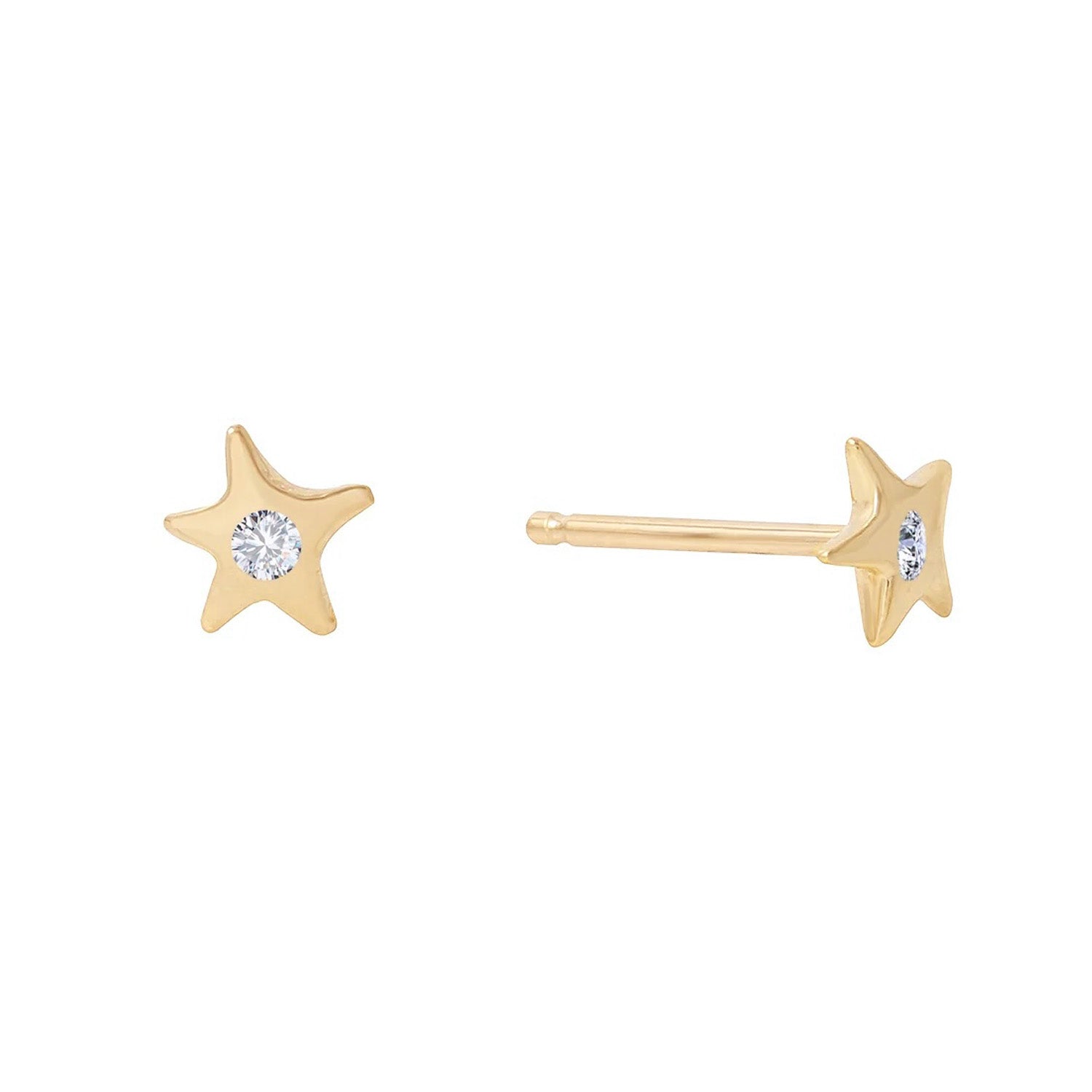 Star w/ Diamond Stud Stud Earrings Jaine K Designs Pair Yellow Gold