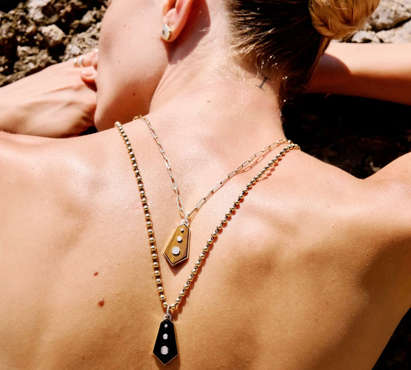 Hexagon Tiger Eye Diamond Pendant Pendant RITA Fine Jewelry