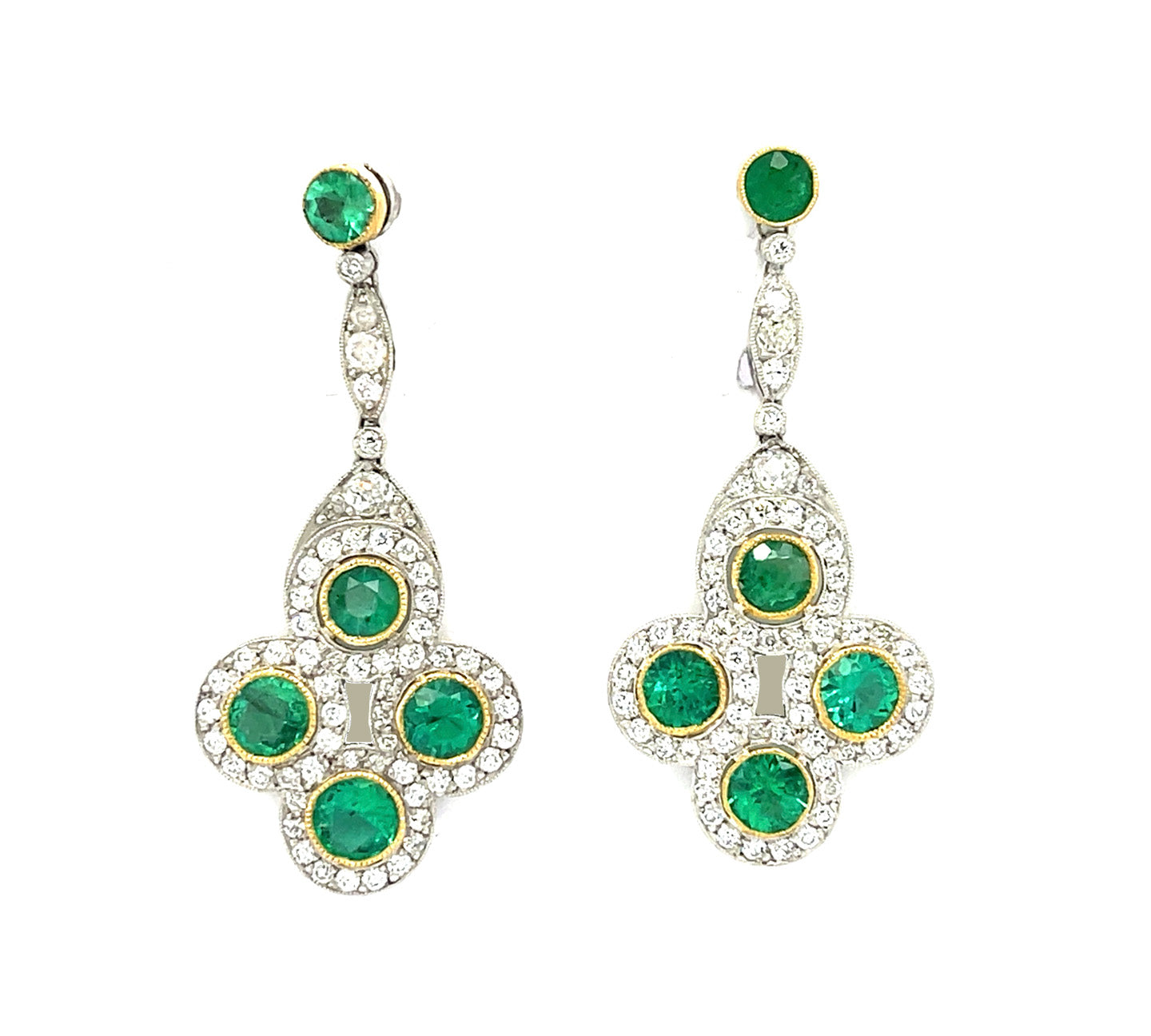 Emerald Diamond Drop Earrings Drop Earrings Roseark Vintage