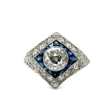 Old Mine Diamond Sapphire Ring Statement Ring Roseark Vintage