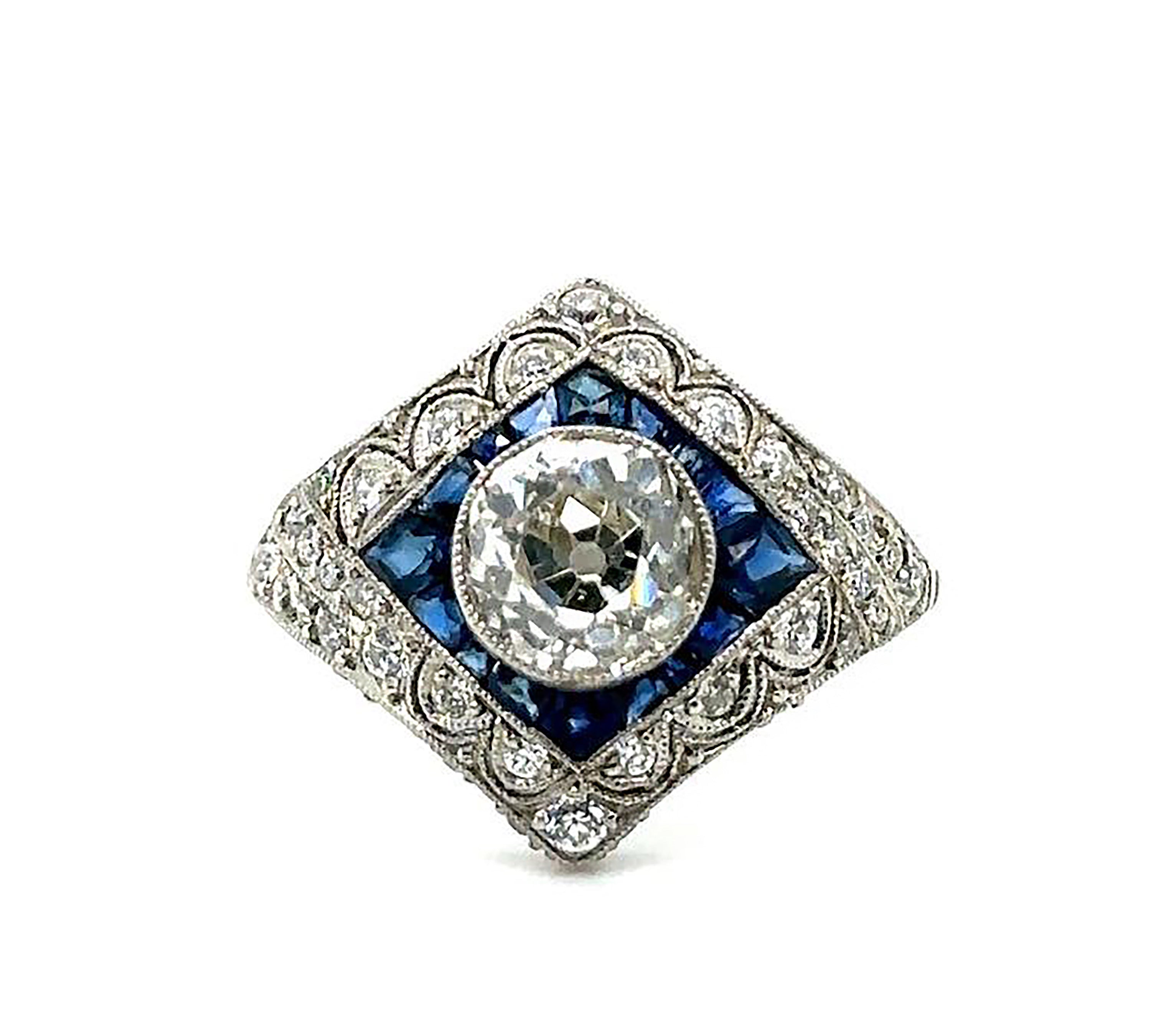 Old Mine Diamond Sapphire Ring Statement Ring Roseark Vintage