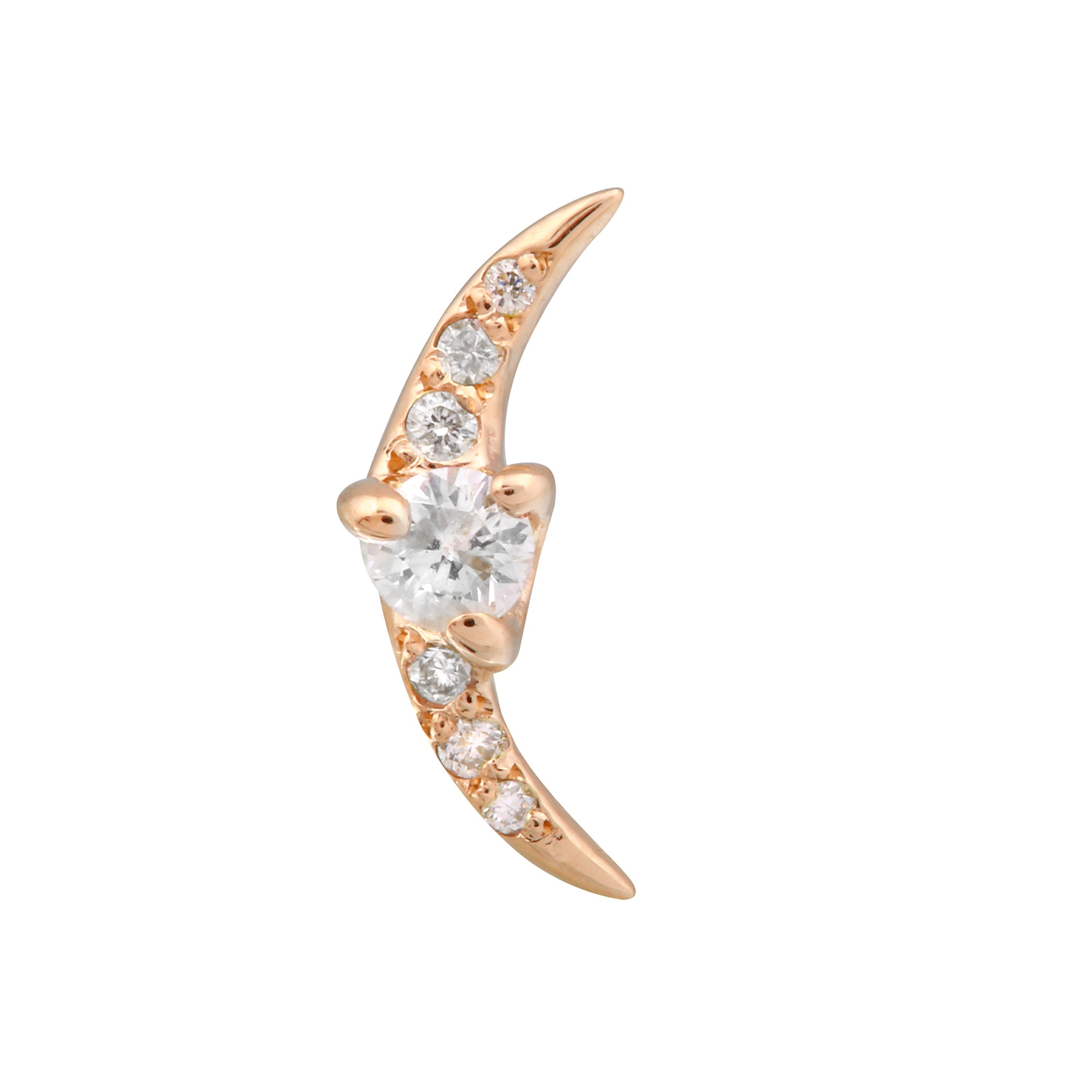 Pave Diamond Crescent Moon Stud Stud Earrings Jaine K Designs Single Rose Gold