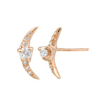 Pave Diamond Crescent Moon Stud Stud Earrings Jaine K Designs Pair Rose Gold