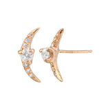 Pave Diamond Crescent Moon Stud Stud Earrings Jaine K Designs Pair Rose Gold