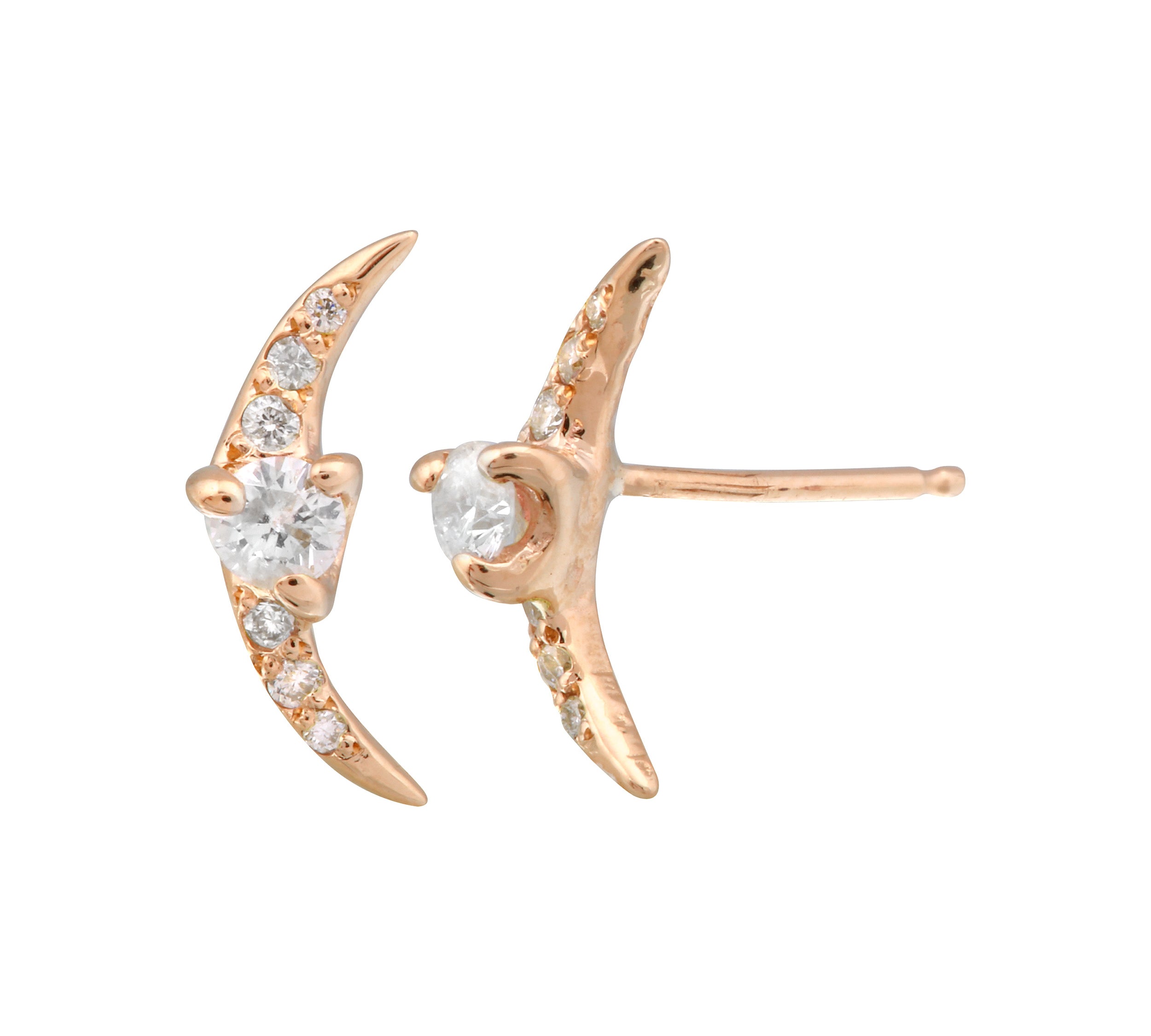 Pave Diamond Crescent Moon Stud Stud Earrings Jaine K Designs Pair Rose Gold