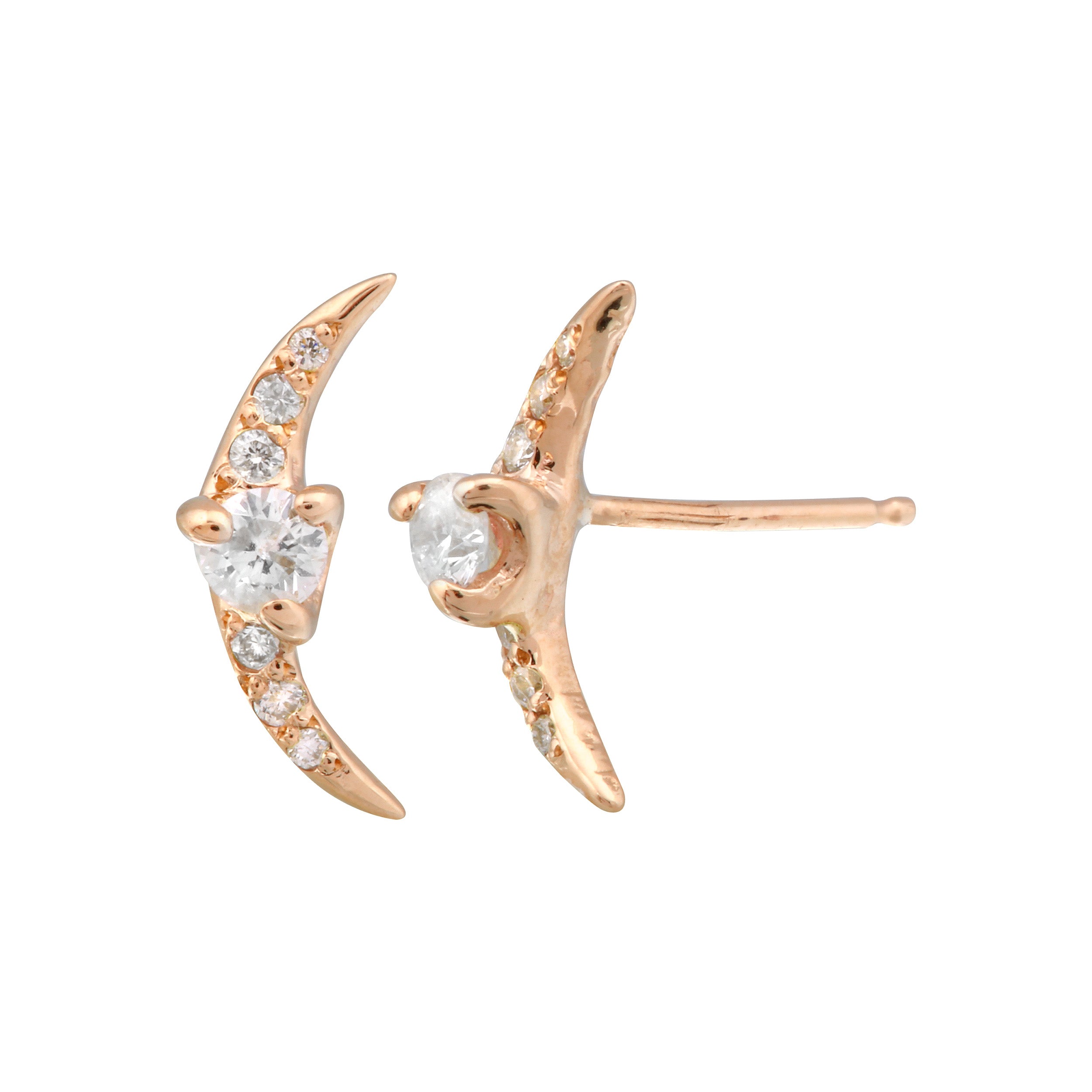 Pave Diamond Crescent Moon Stud Stud Earrings Jaine K Designs Pair Rose Gold