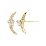 Pave Diamond Crescent Moon Stud Stud Earrings Jaine K Designs Pair Yellow Gold