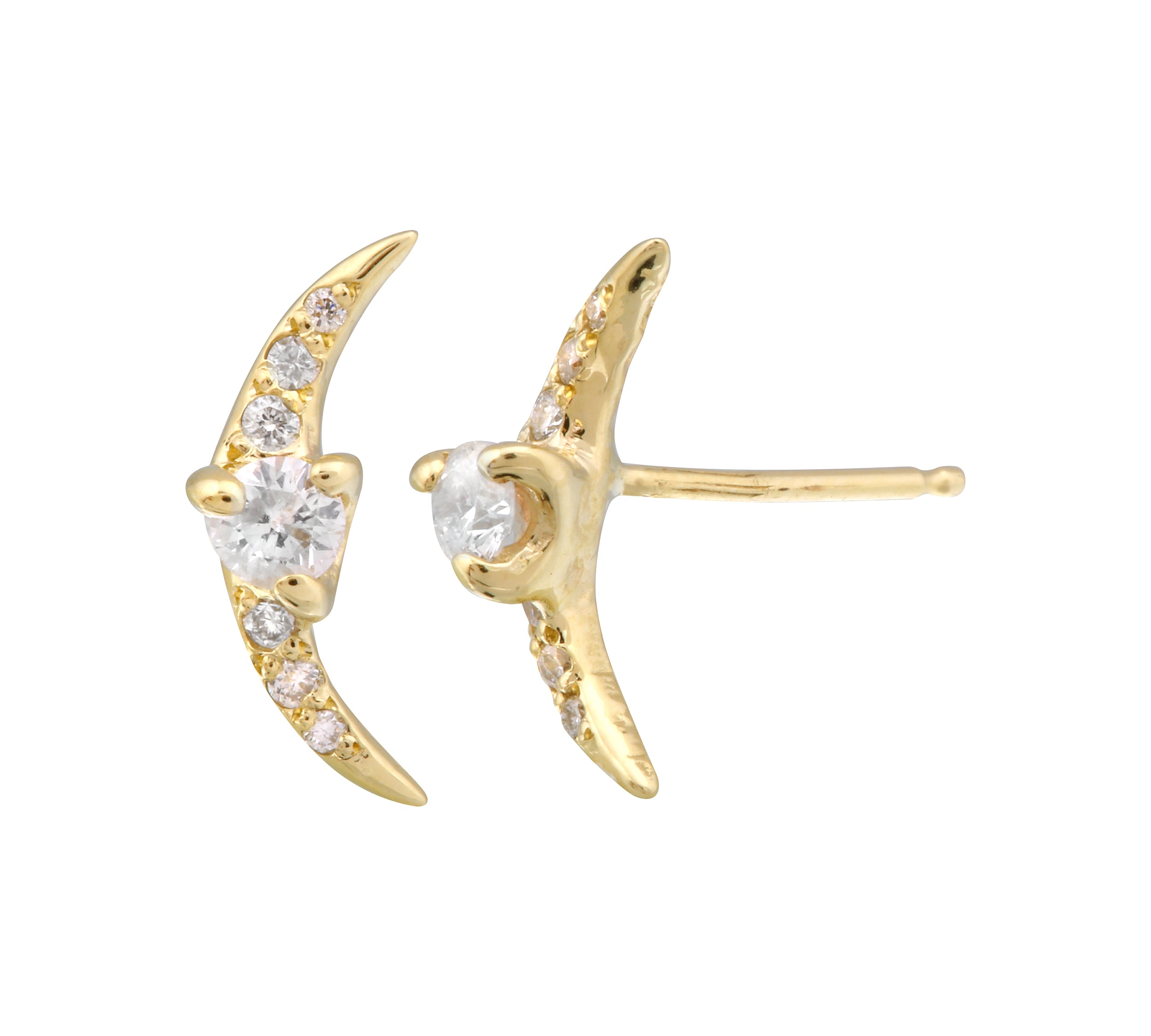 Pave Diamond Crescent Moon Stud Stud Earrings Jaine K Designs Pair Yellow Gold