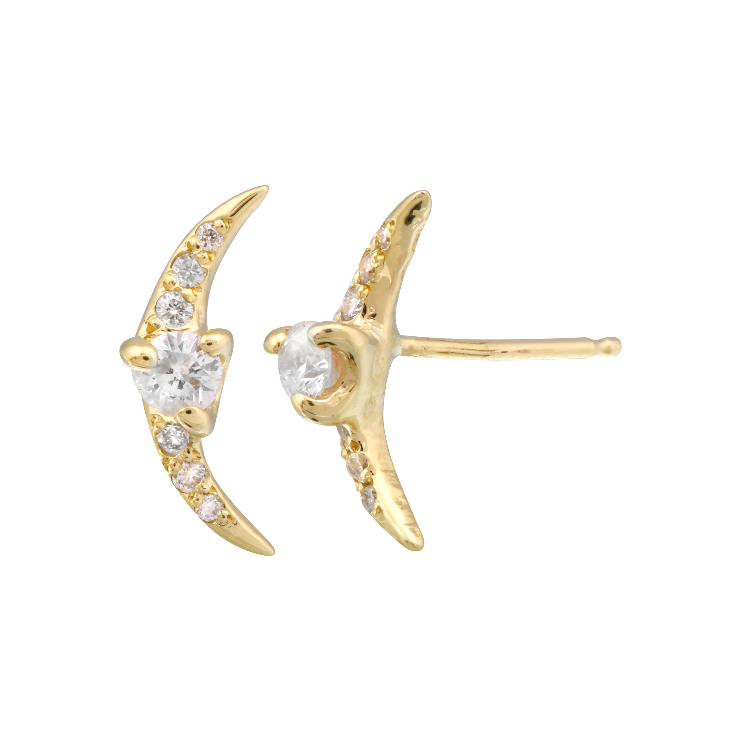 Pave Diamond Crescent Moon Stud Stud Earrings Jaine K Designs Pair Yellow Gold