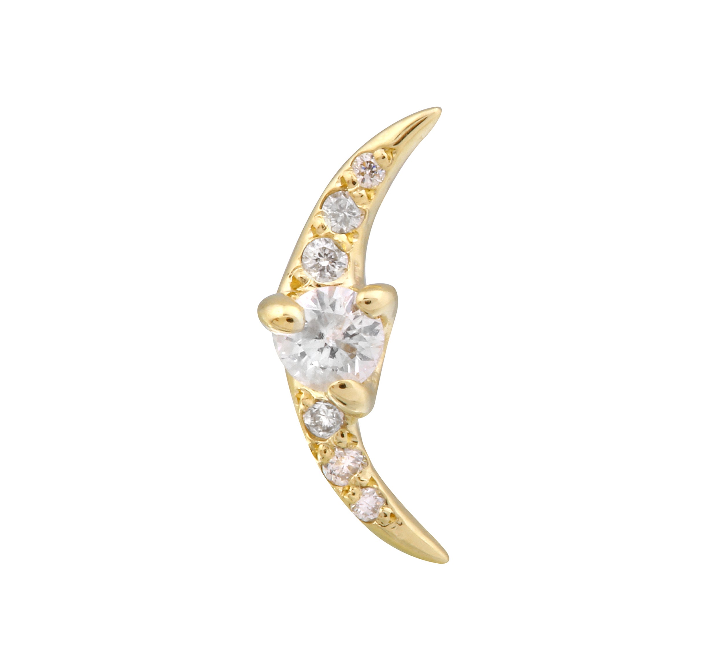 Pave Diamond Crescent Moon Stud Stud Earrings Jaine K Designs Single Yellow Gold
