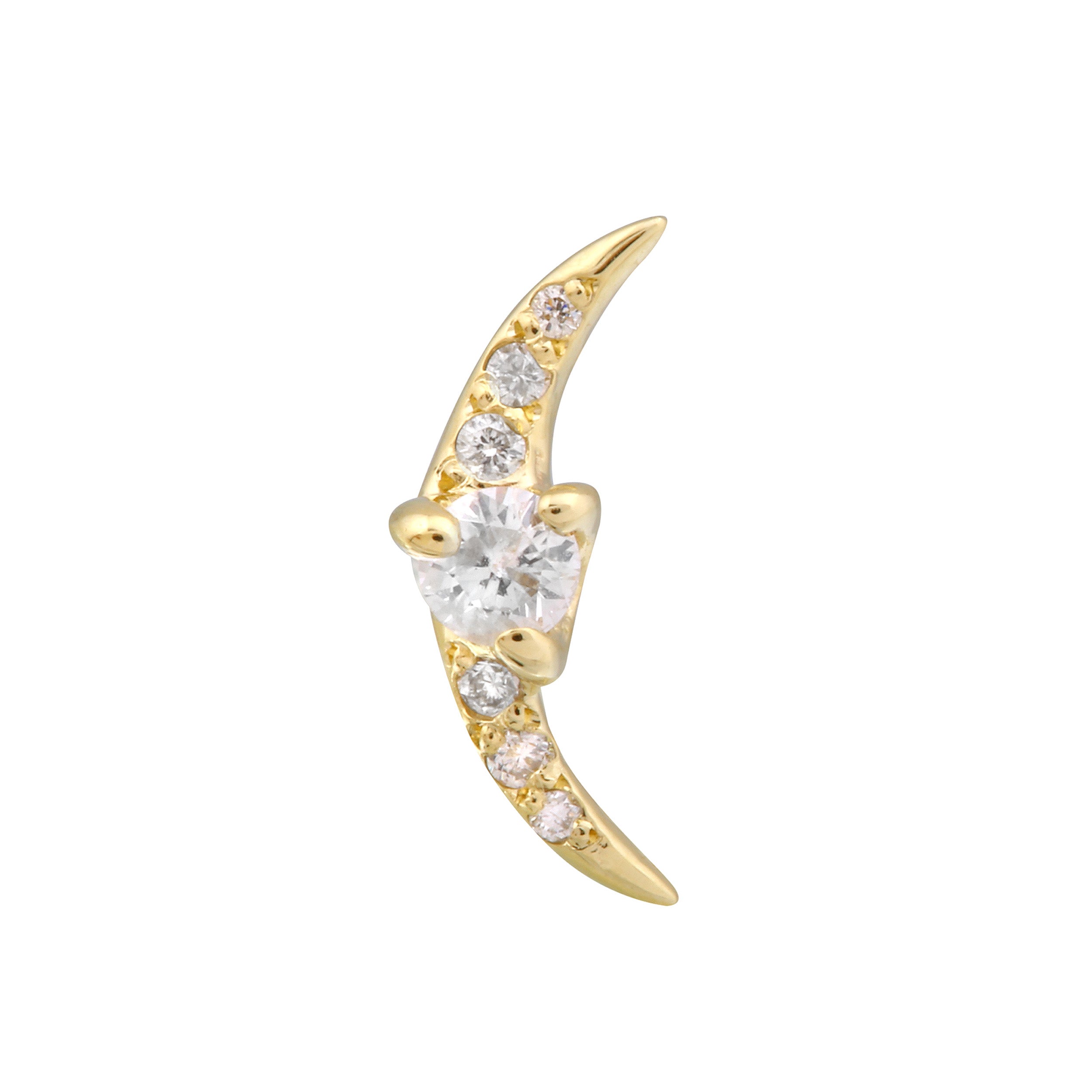 Pave Diamond Crescent Moon Stud Stud Earrings Jaine K Designs Single Yellow Gold