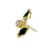 Leaf Emerald Pearl Stud Stud Earrings Jaine K Designs Single