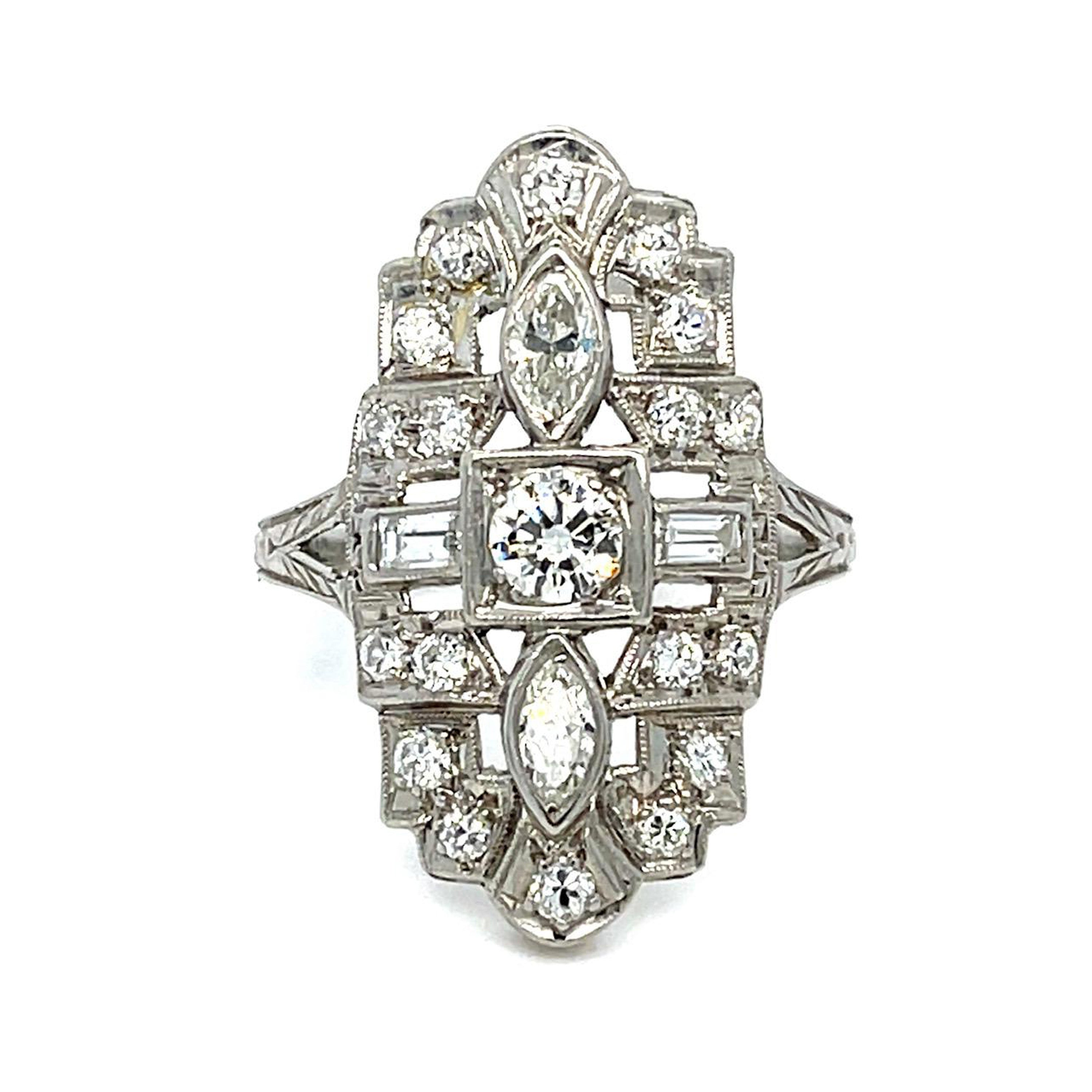 1920s Art Deco Diamond Ring Statement Ring Roseark Vintage