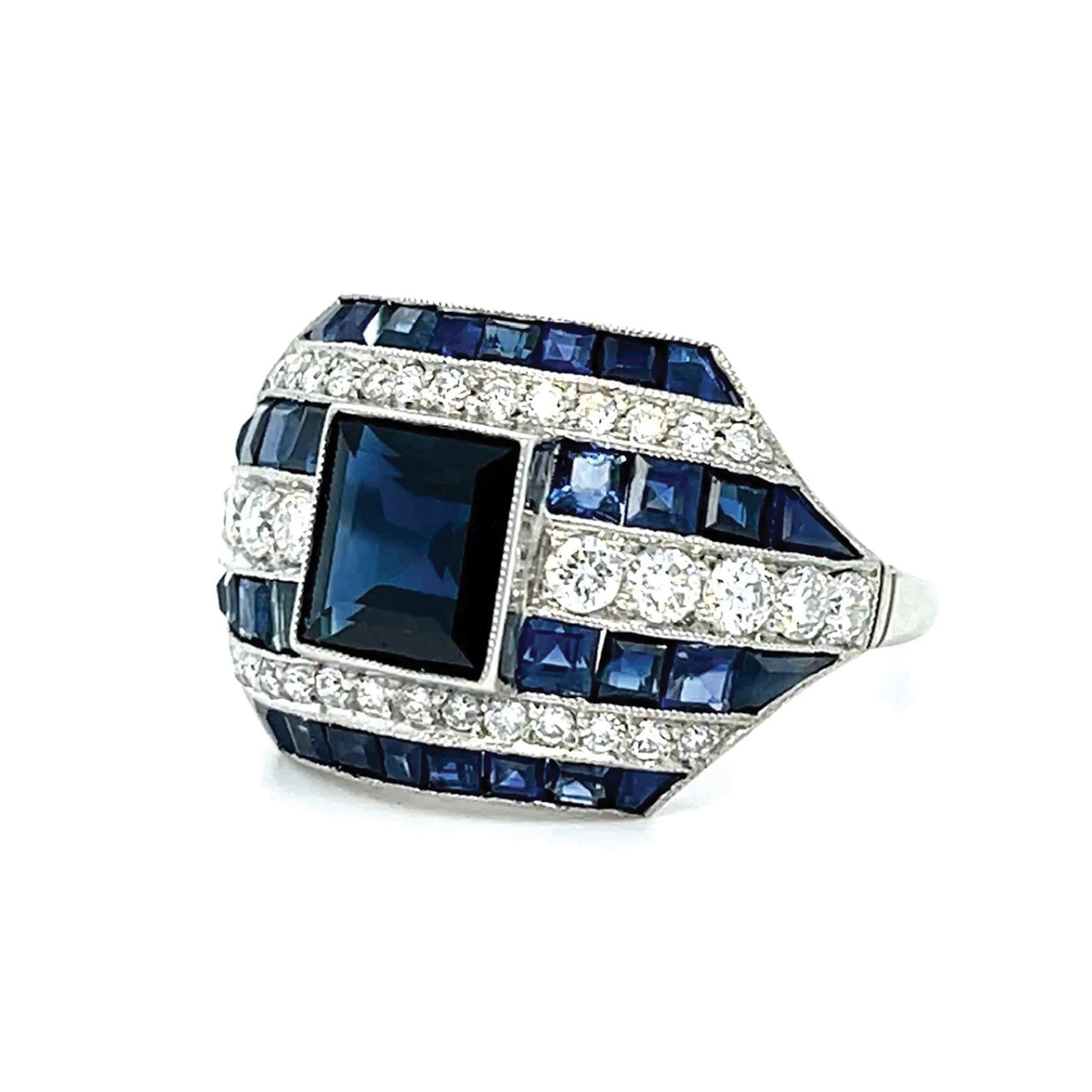 Sapphire Diamond Handmade Ring Statement Ring Roseark Vintage