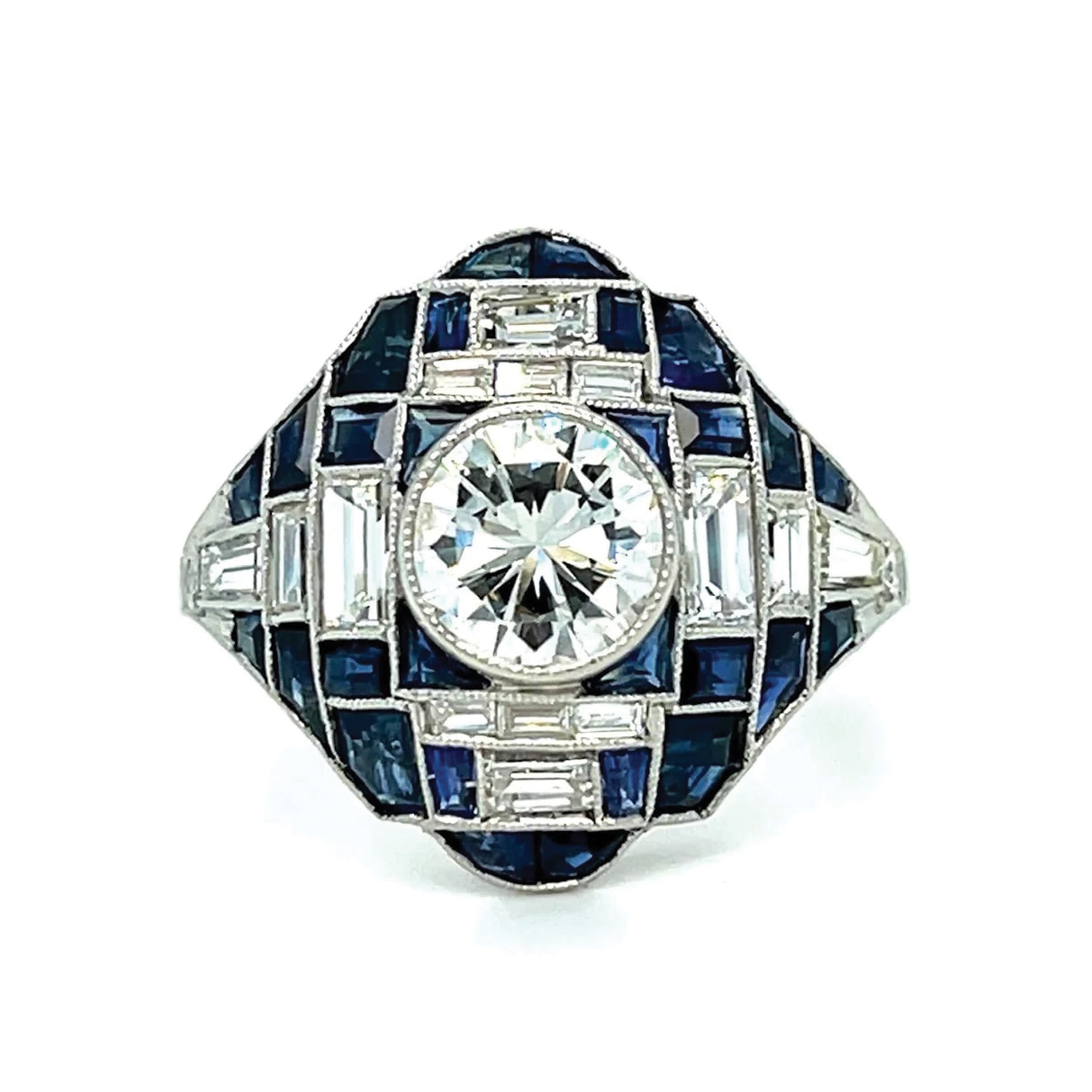 Round Brilliant Diamond Sapphire Handmade Ring Statement Ring Roseark Vintage