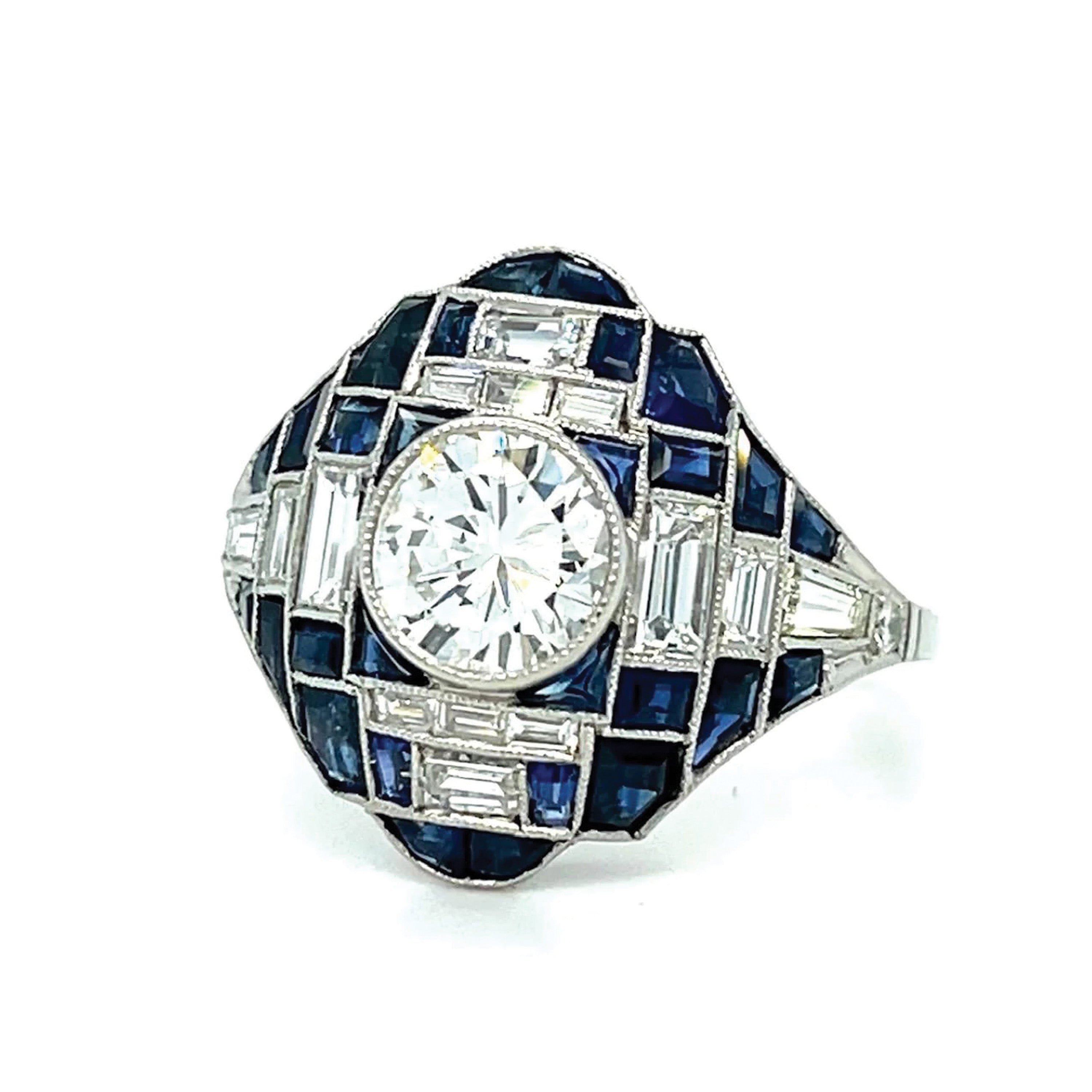 Round Brilliant Diamond Sapphire Handmade Ring Statement Ring Roseark Vintage