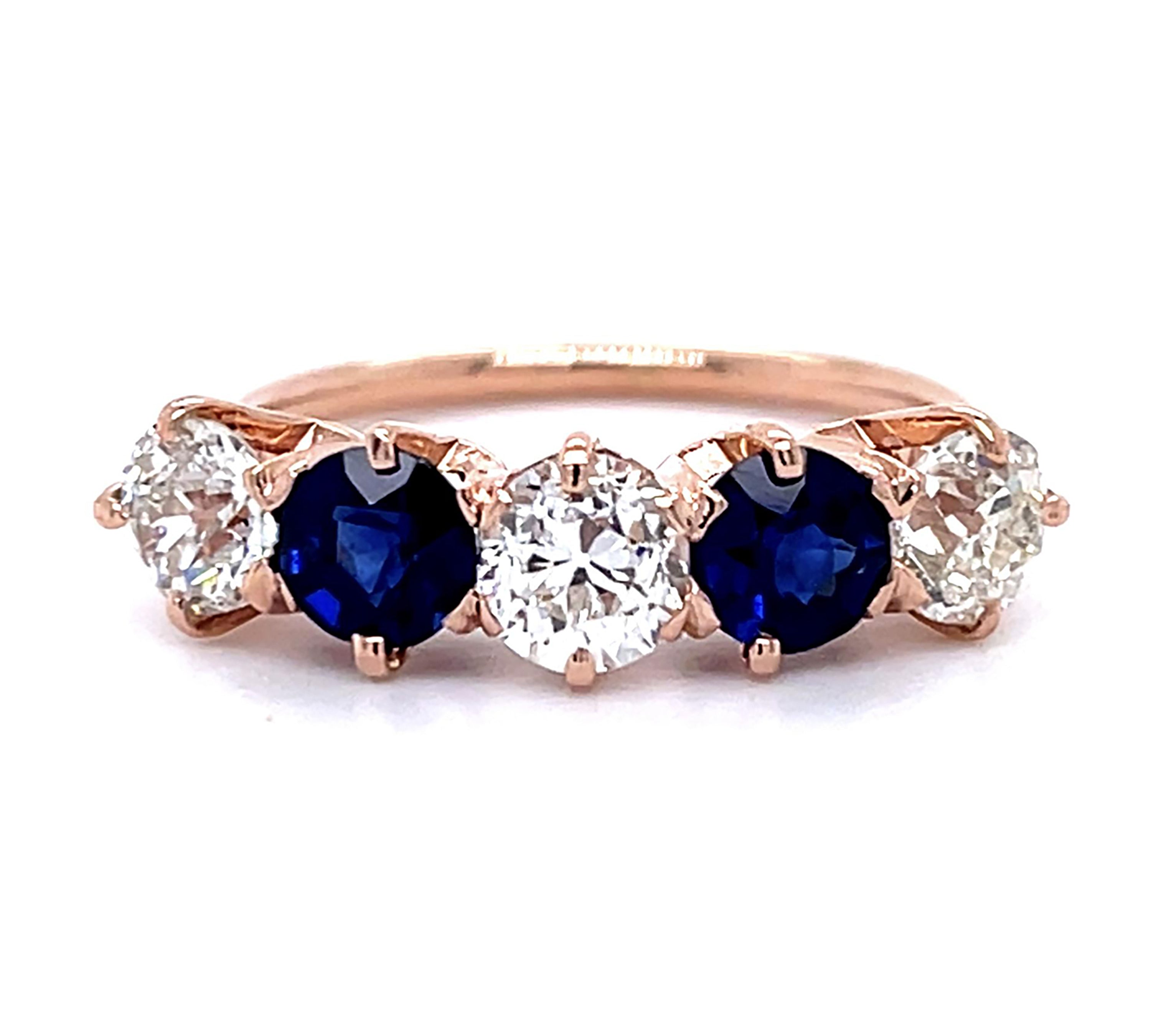 Victorian Diamond Sapphire Five-Stone Ring Ring Roseark Vintage