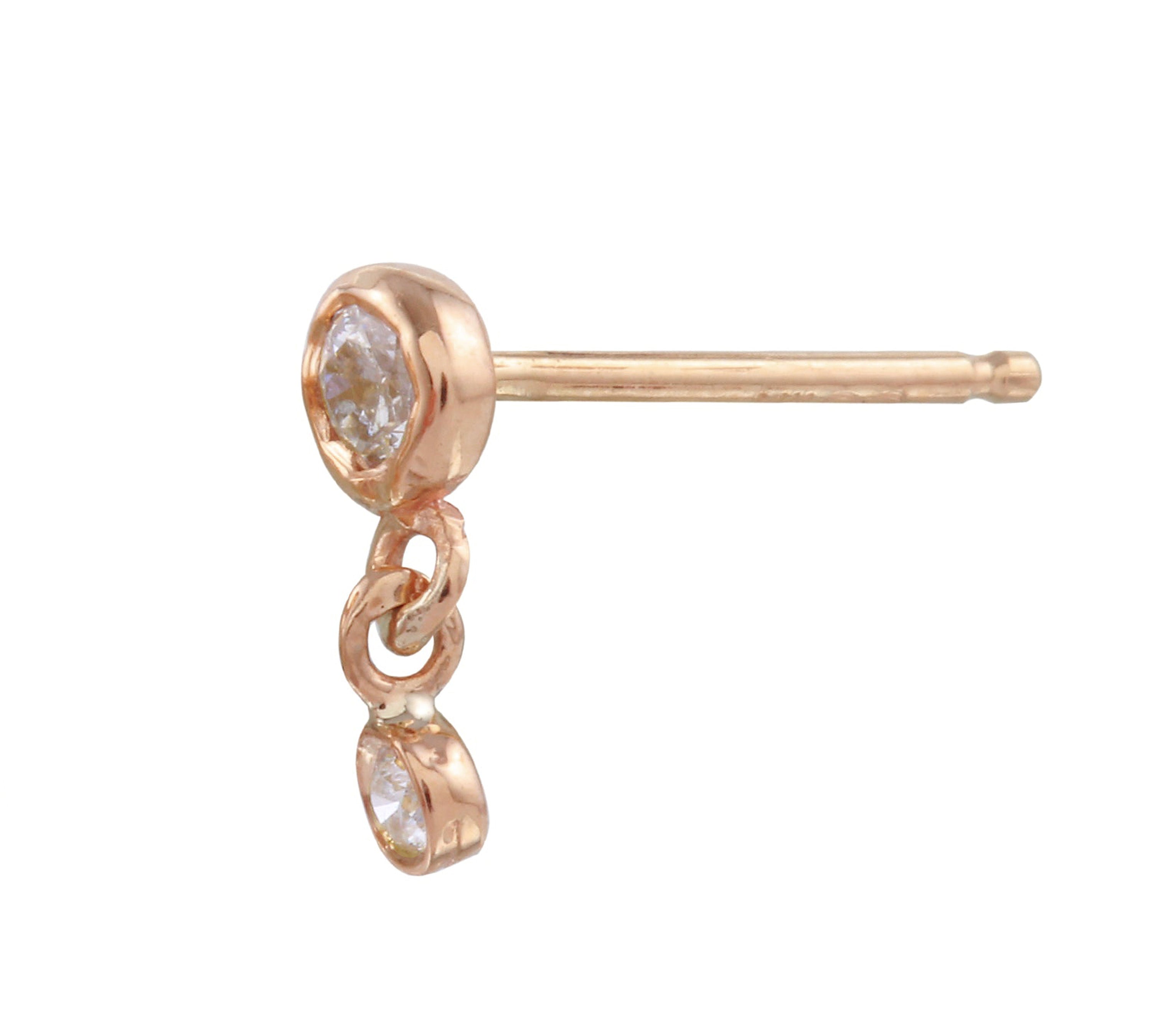 Double Diamond Dangle Earring Drop Earrings Jaine K Designs Single Rose Gold