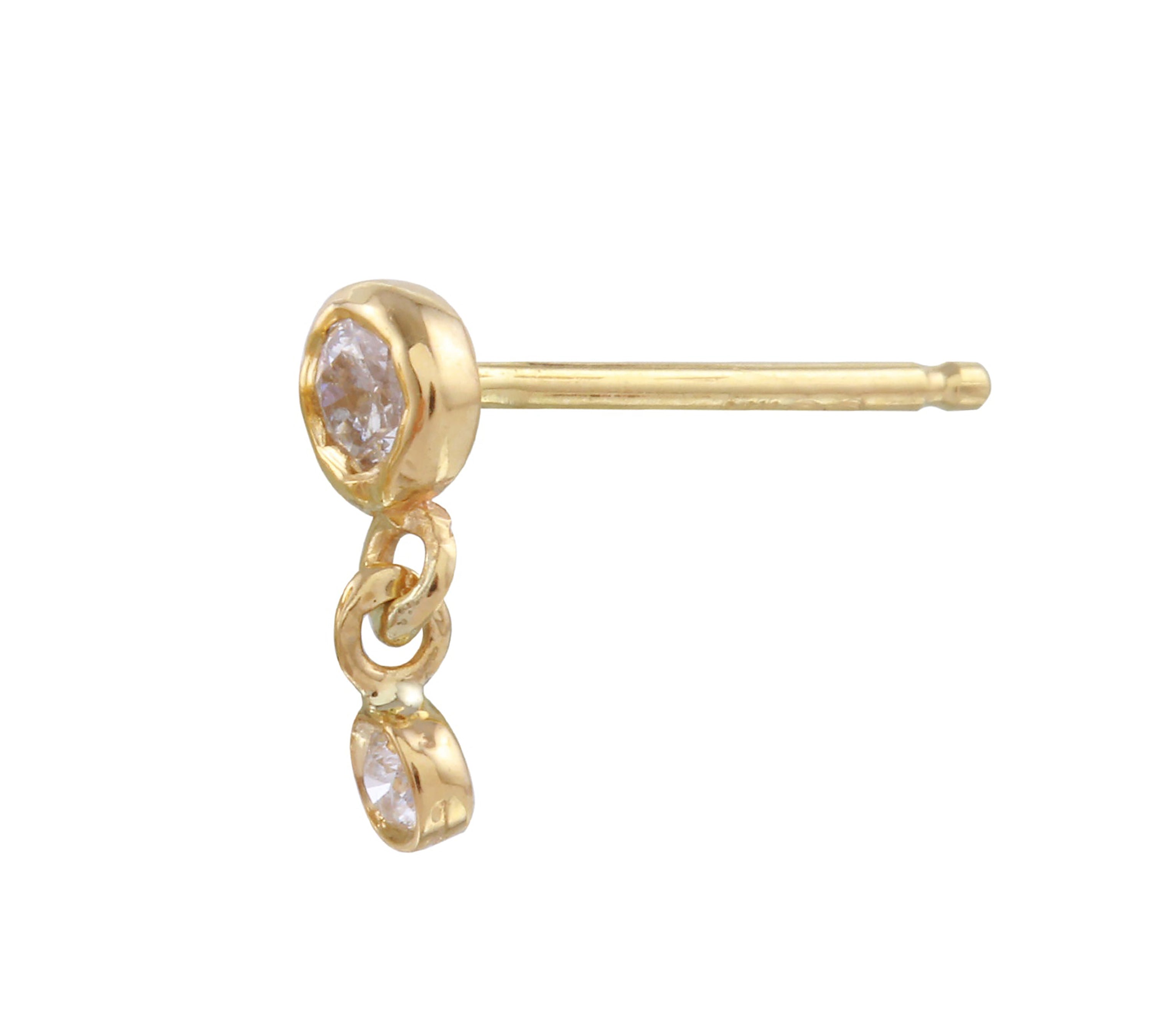 Double Diamond Dangle Earring Drop Earrings Jaine K Designs Single Yellow Gold