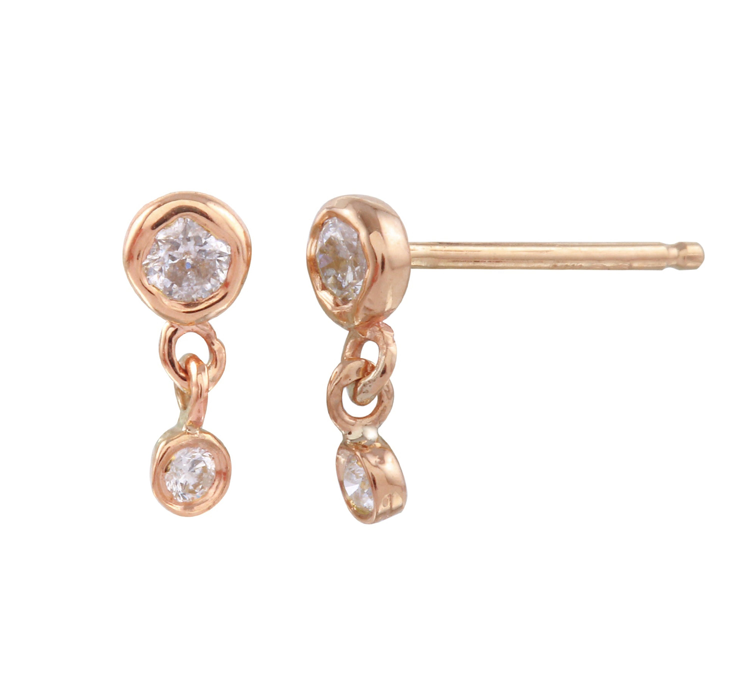 Double Diamond Dangle Earring Drop Earrings Jaine K Designs Pair Rose Gold