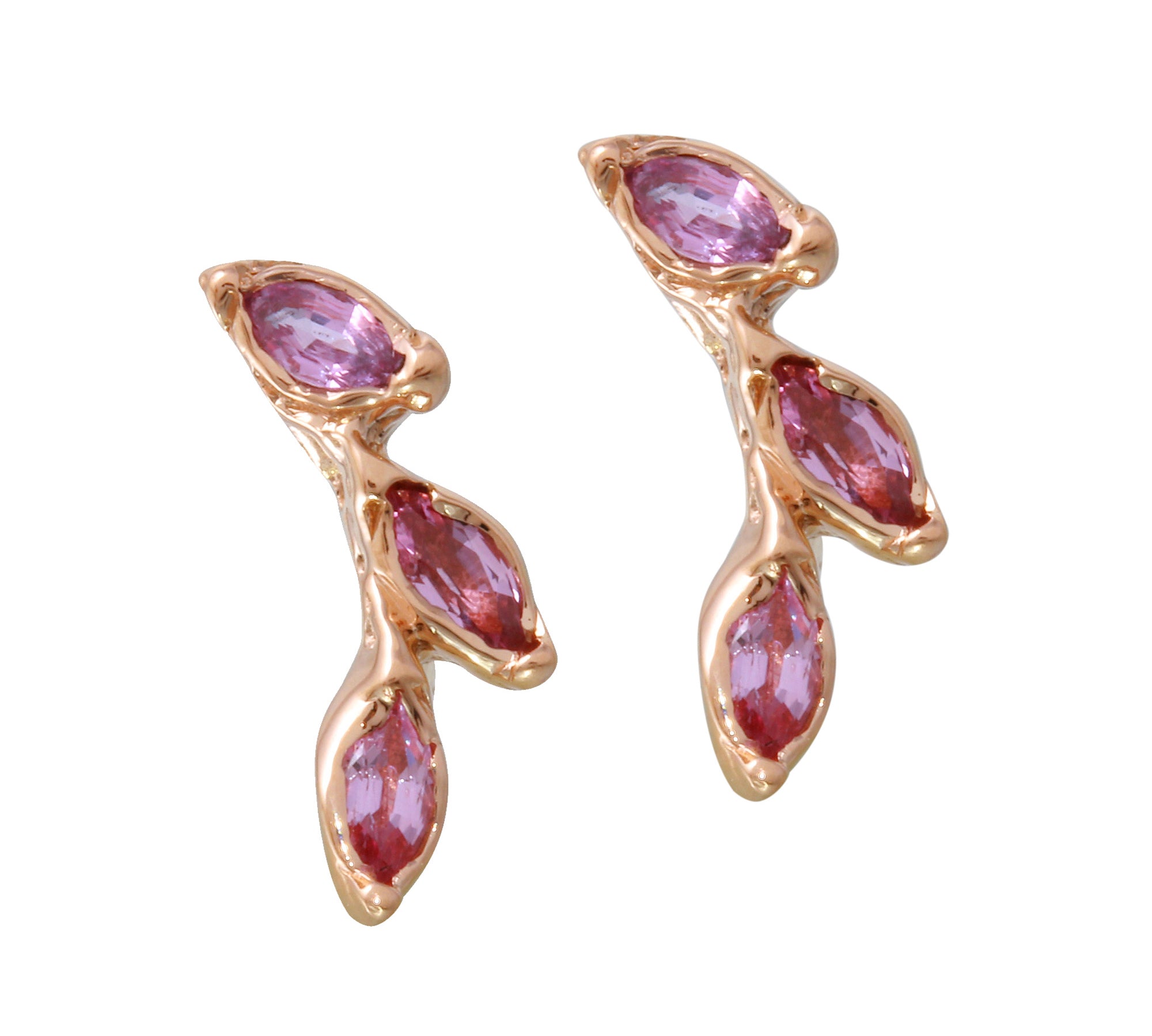 Leaf Trio Stud Earring Stud Earrings Jaine K Designs Pair Pink Sapphire