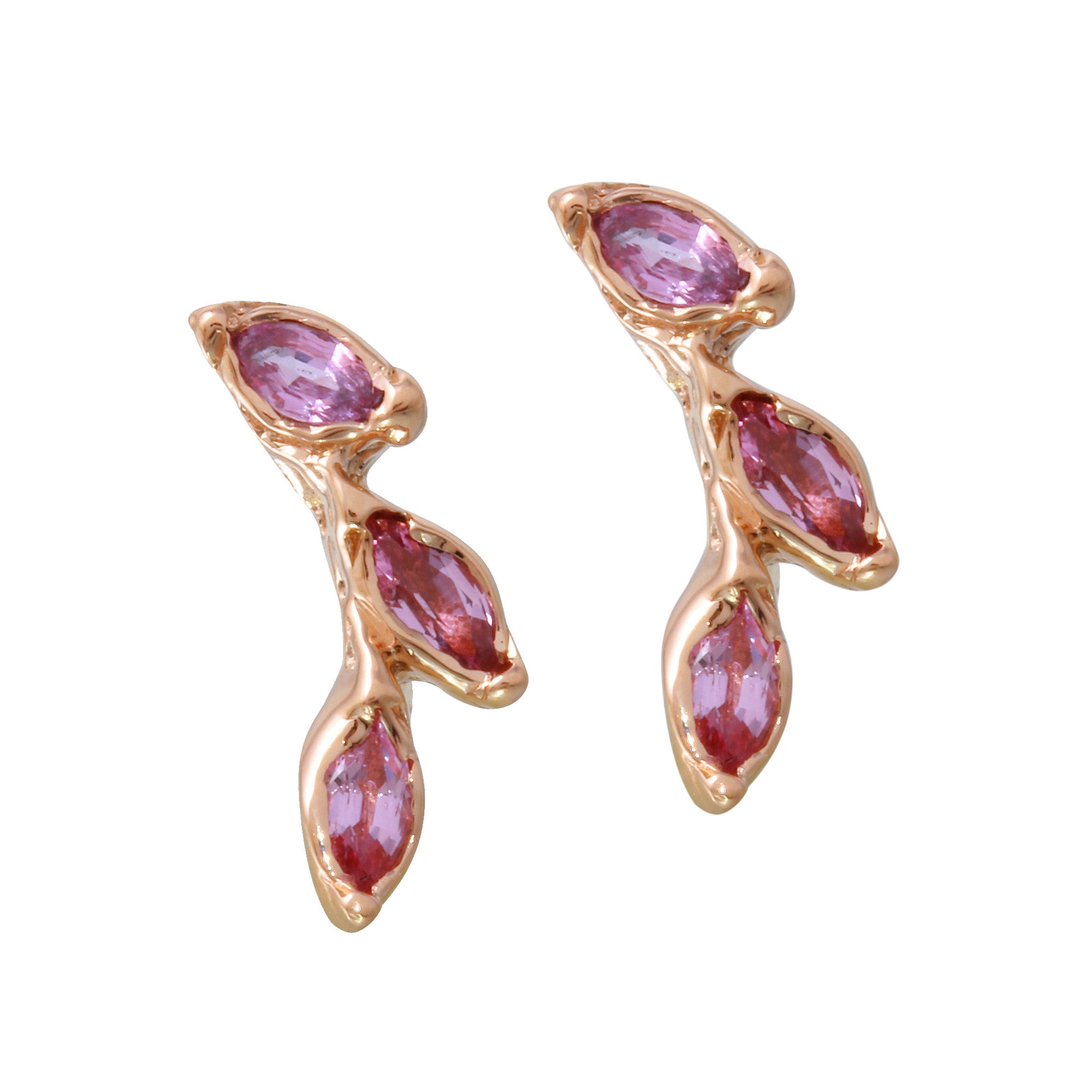 Leaf Trio Stud Earring Stud Earrings Jaine K Designs Pair Pink Sapphire