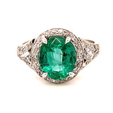 Antique 1920s Art Deco Emerald Ring with Diamonds Cocktail Ring Roseark Vintage