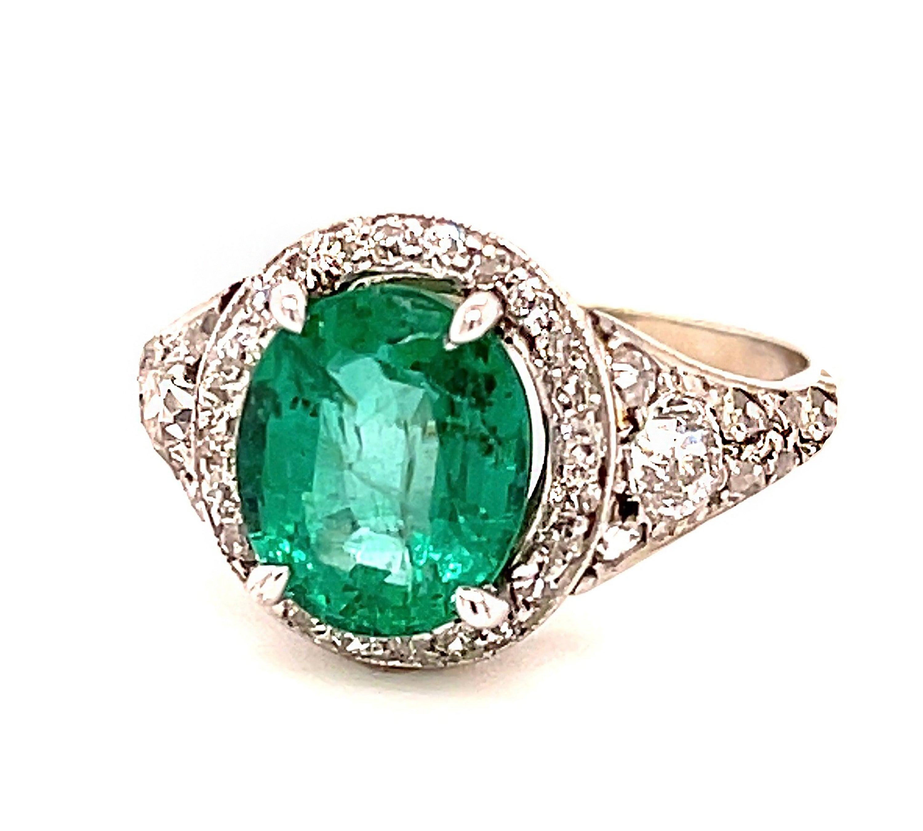 Antique 1920s Art Deco Emerald Ring with Diamonds Cocktail Ring Roseark Vintage
