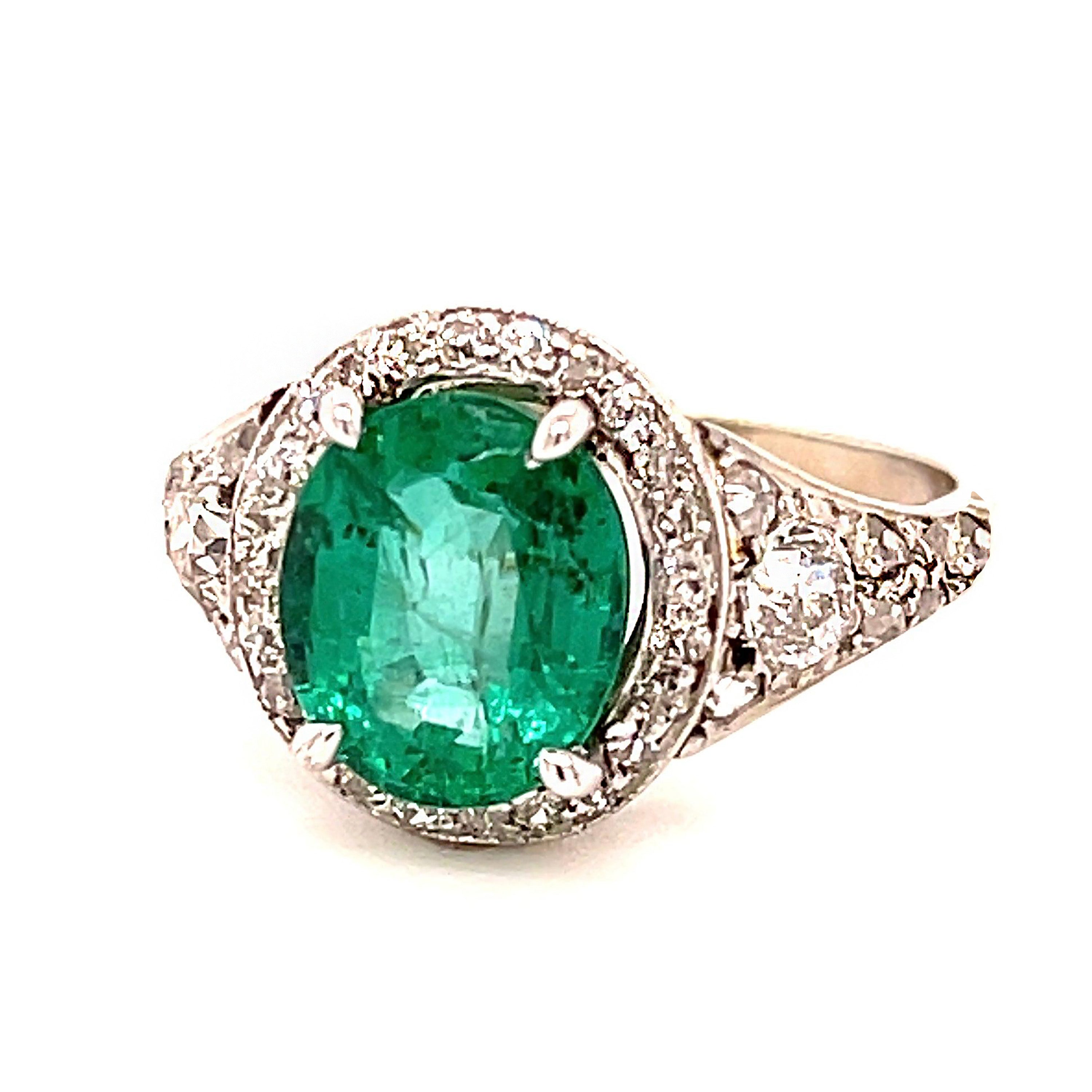 Antique 1920s Art Deco Emerald Ring with Diamonds Cocktail Ring Roseark Vintage