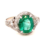 Antique 1920s Art Deco Emerald Ring with Diamonds Cocktail Ring Roseark Vintage