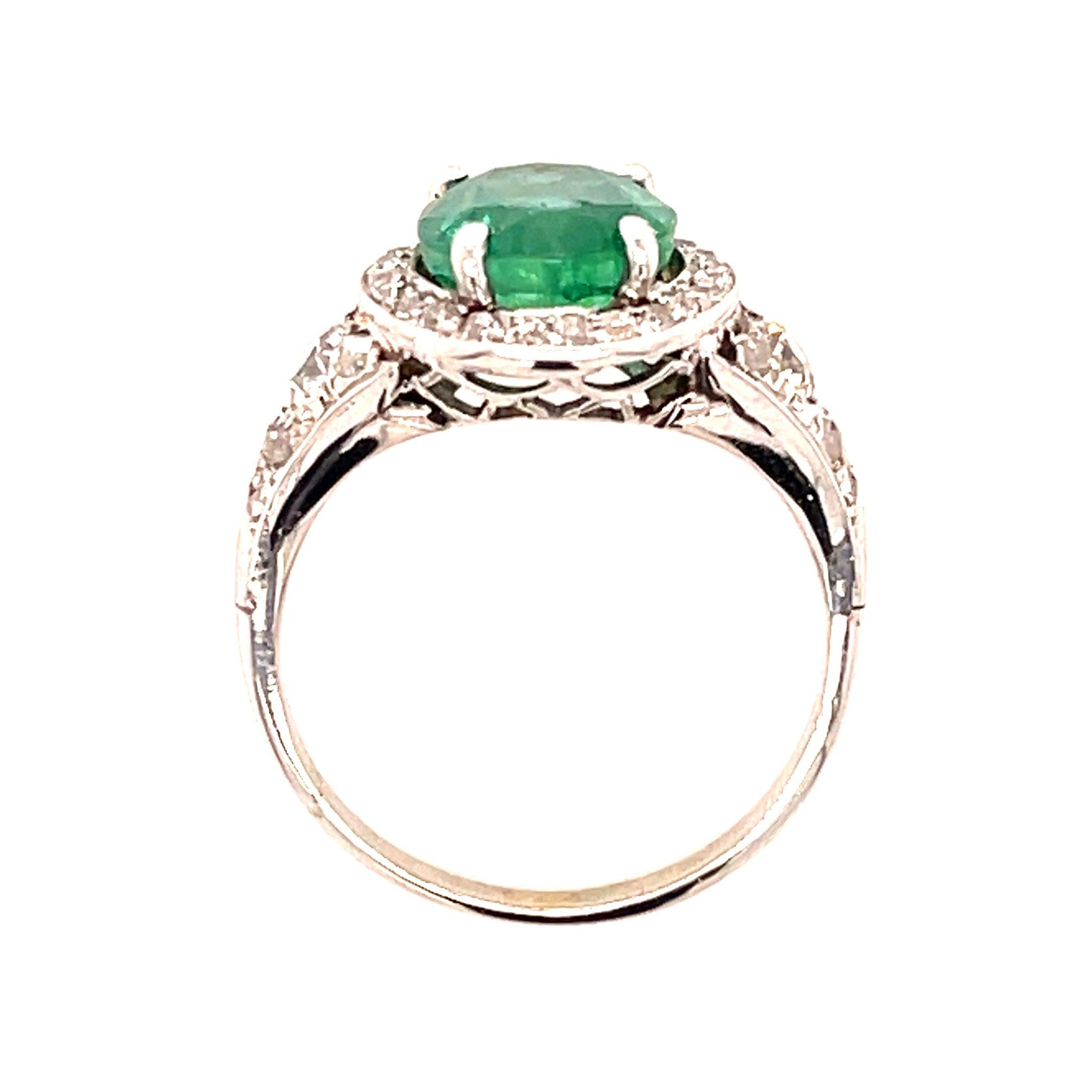 Antique 1920s Art Deco Emerald Ring with Diamonds Cocktail Ring Roseark Vintage