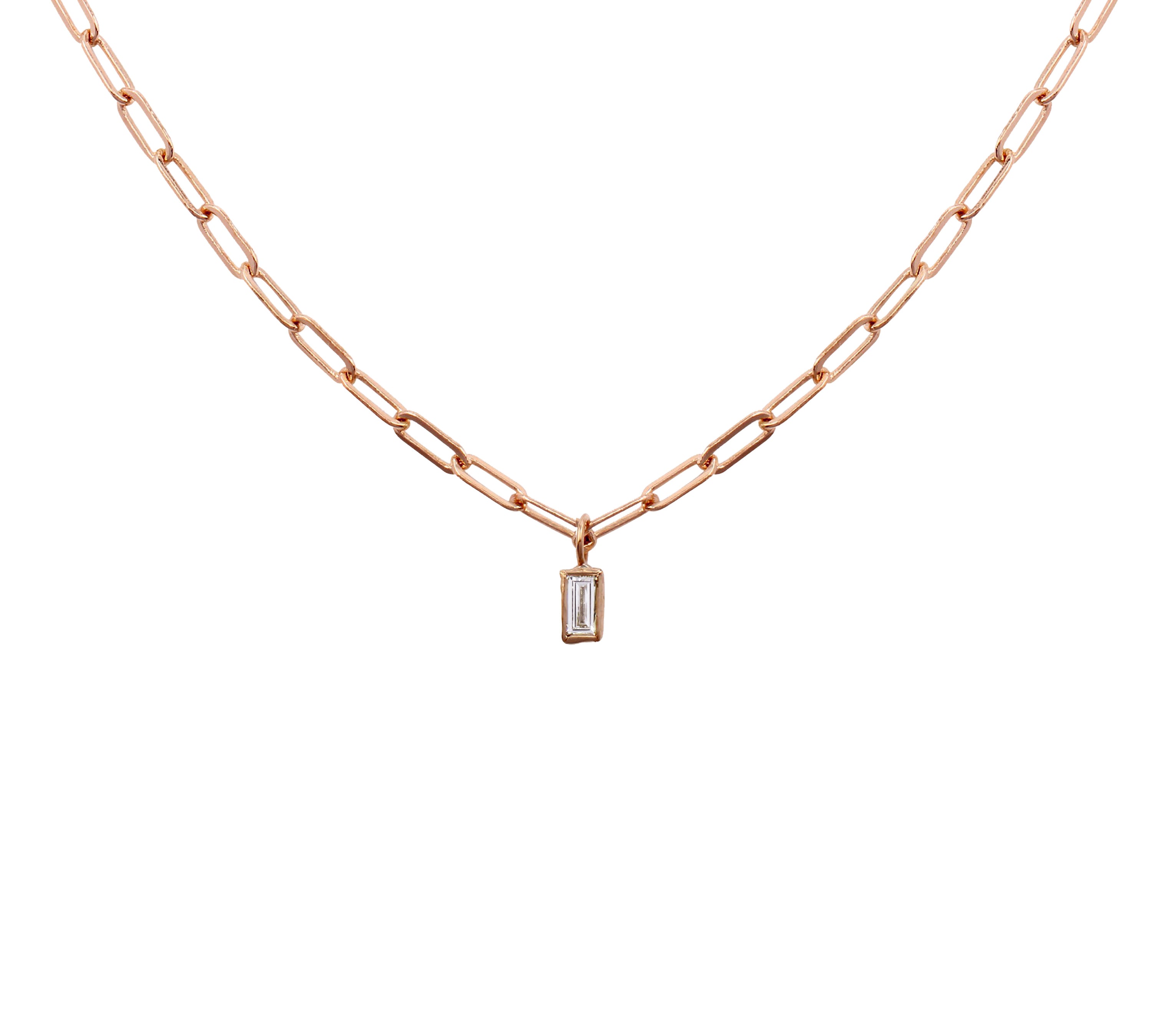 Baguette Diamond Box Link Chain Necklace Choker Necklace Jaine K Designs Rose Gold