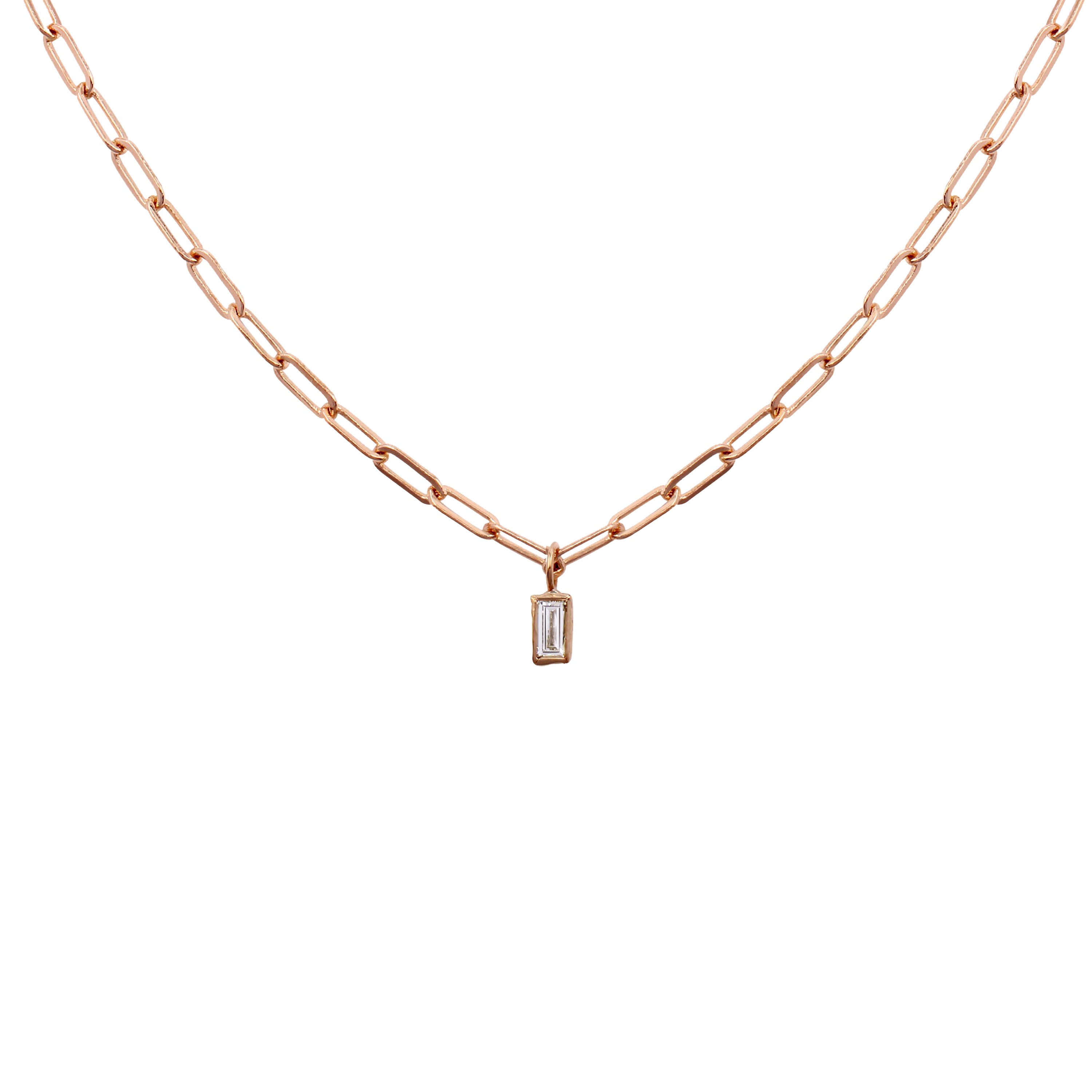 Baguette Diamond Box Link Chain Necklace Choker Necklace Jaine K Designs Rose Gold