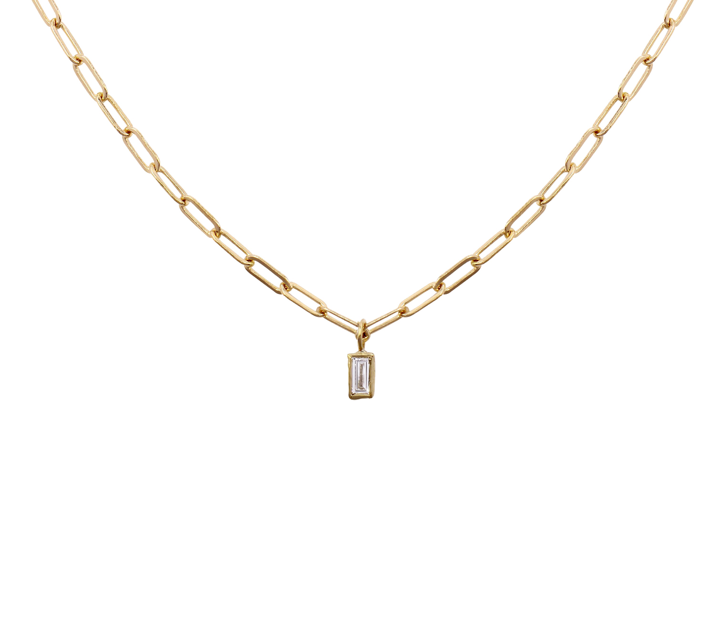 Baguette Diamond Box Link Chain Necklace Choker Necklace Jaine K Designs Yellow Gold