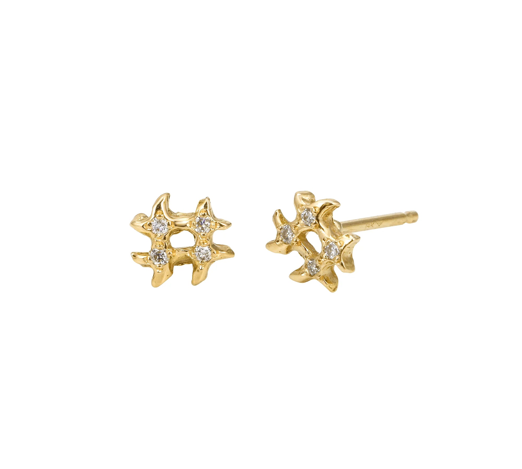 Diamond Hashtag Stud Stud Earrings Jaine K Designs Pair Yellow Gold
