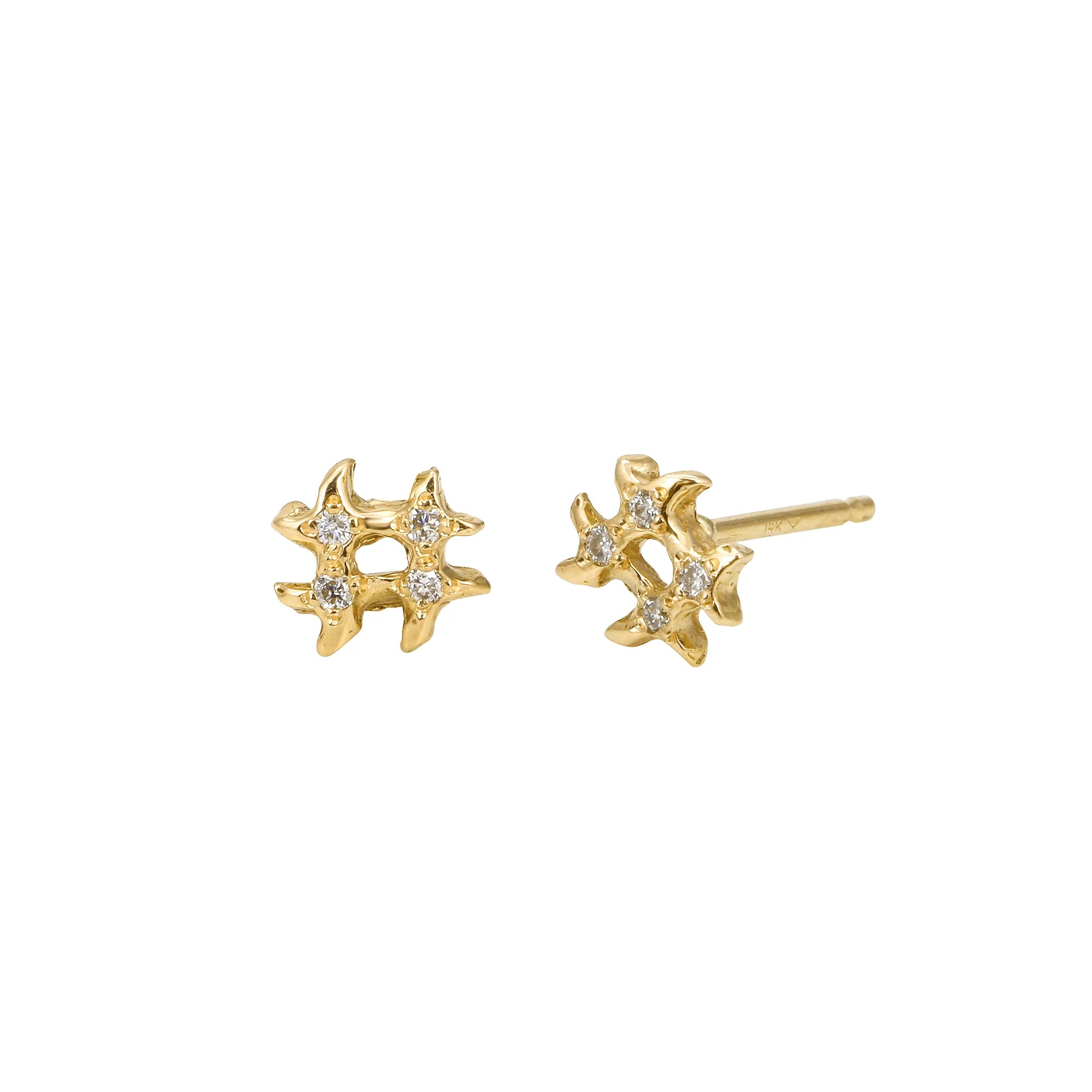 Diamond Hashtag Stud Stud Earrings Jaine K Designs Pair Yellow Gold