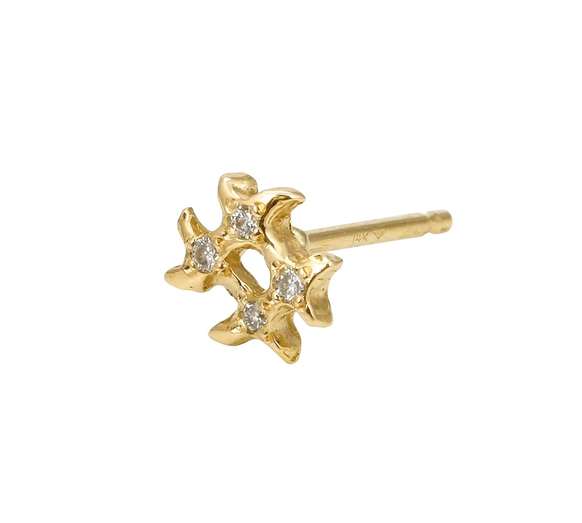 Diamond Hashtag Stud Stud Earrings Jaine K Designs Single Yellow Gold