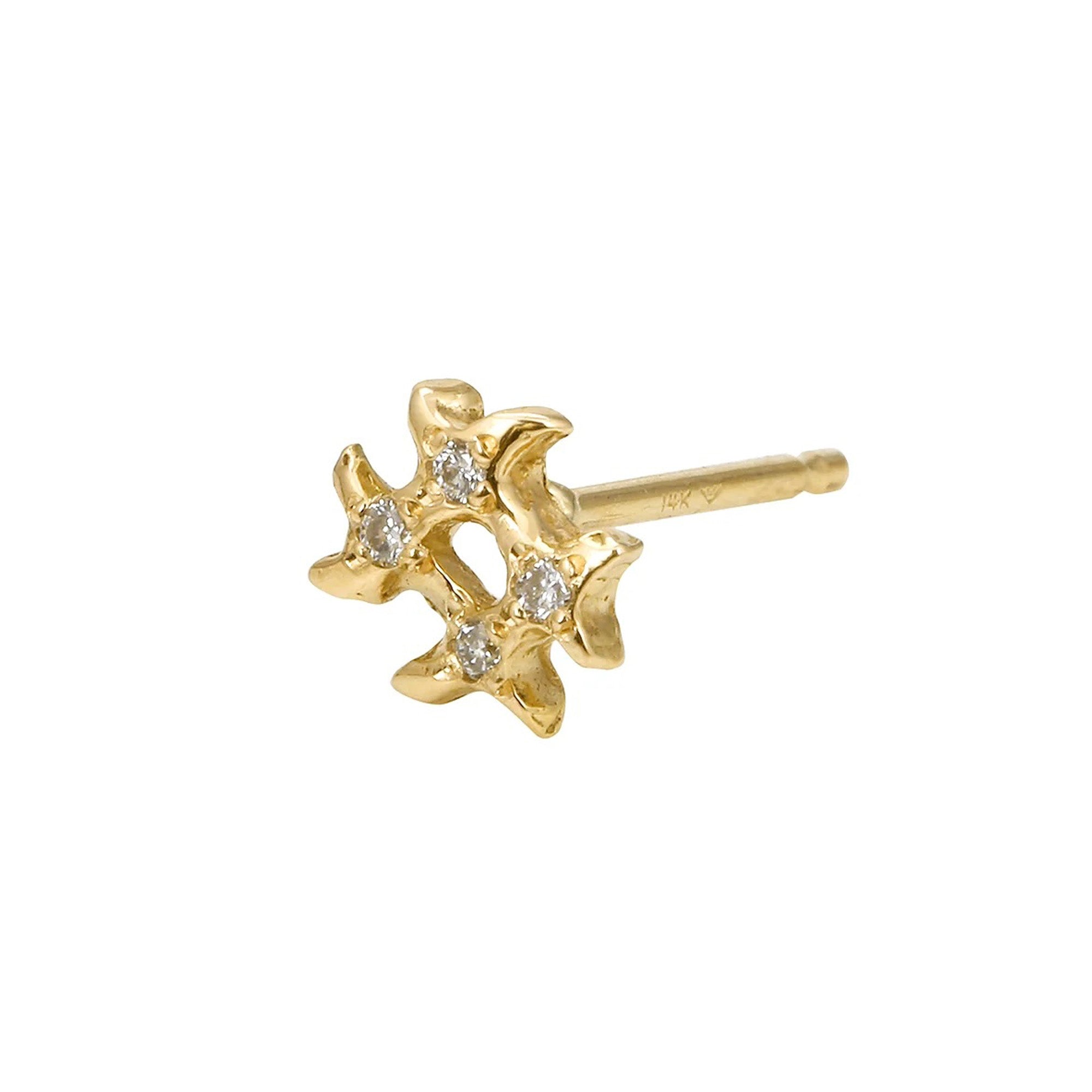 Diamond Hashtag Stud Stud Earrings Jaine K Designs Single Yellow Gold