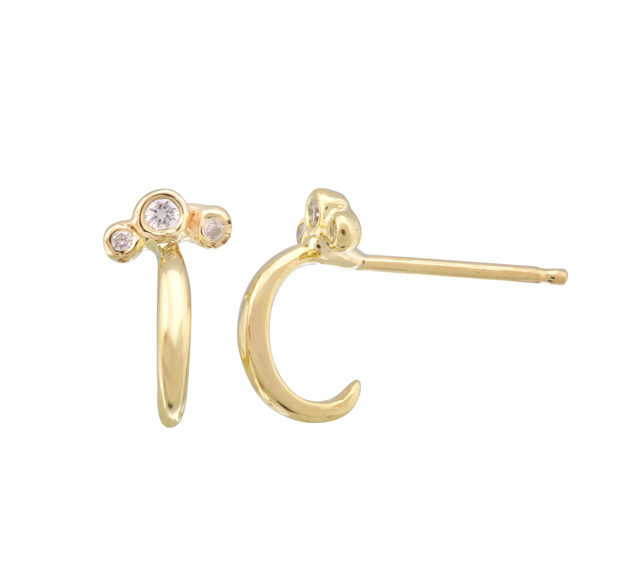 Half Hoop w/ Trio Dot Diamonds Hoop Earrings Jaine K Designs Pair