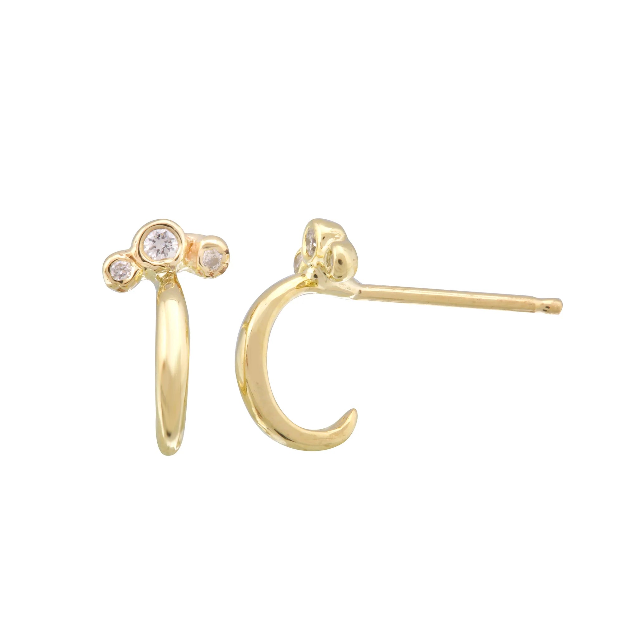 Half Hoop w/ Trio Dot Diamonds Hoop Earrings Jaine K Designs Pair