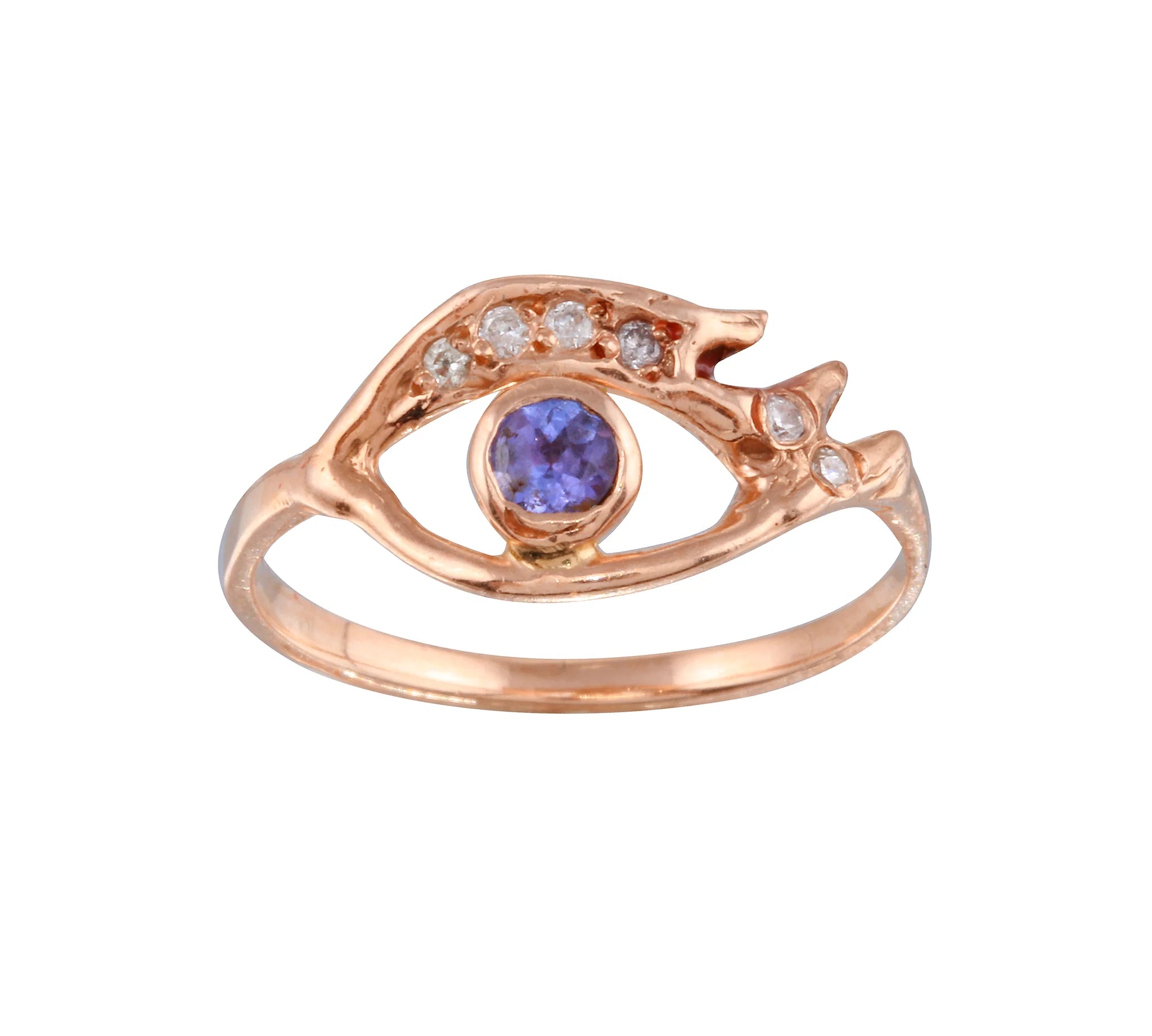Eye Ring with Diamond Lashes Ring Jaine K Designs Rose Gold / Tanzanite