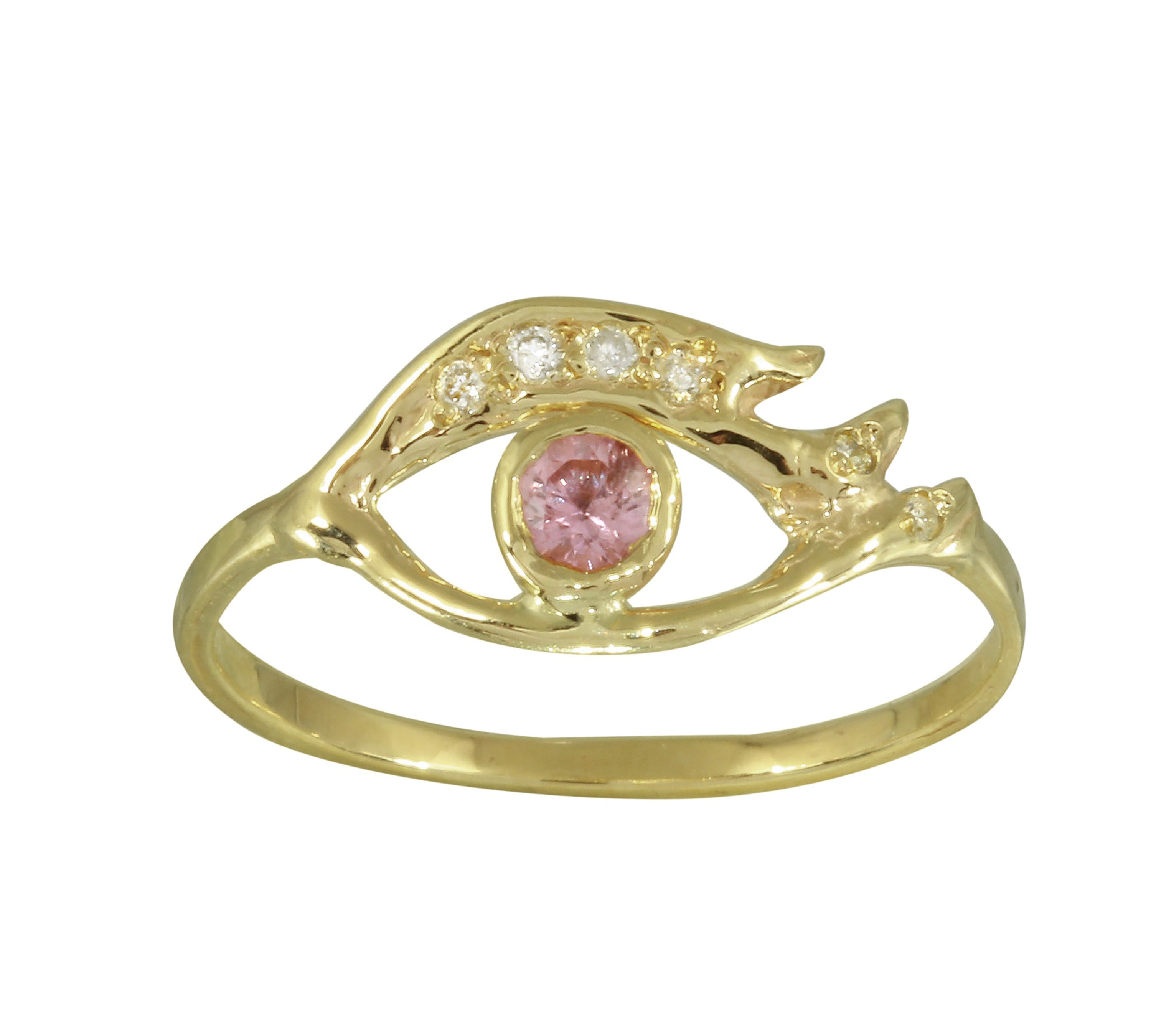 Eye Ring with Diamond Lashes Ring Jaine K Designs Yellow Gold / P.Sapphire