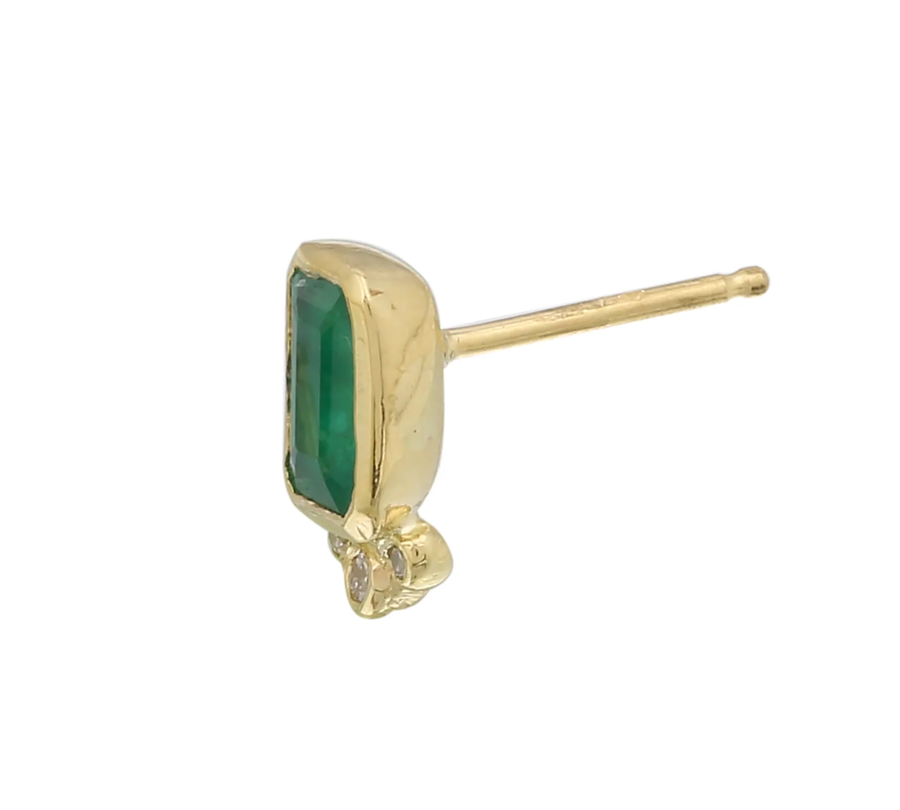 Rectangle Emerald w/ Triple Diamond Stud Earring Stud Earrings Jaine K Designs Single